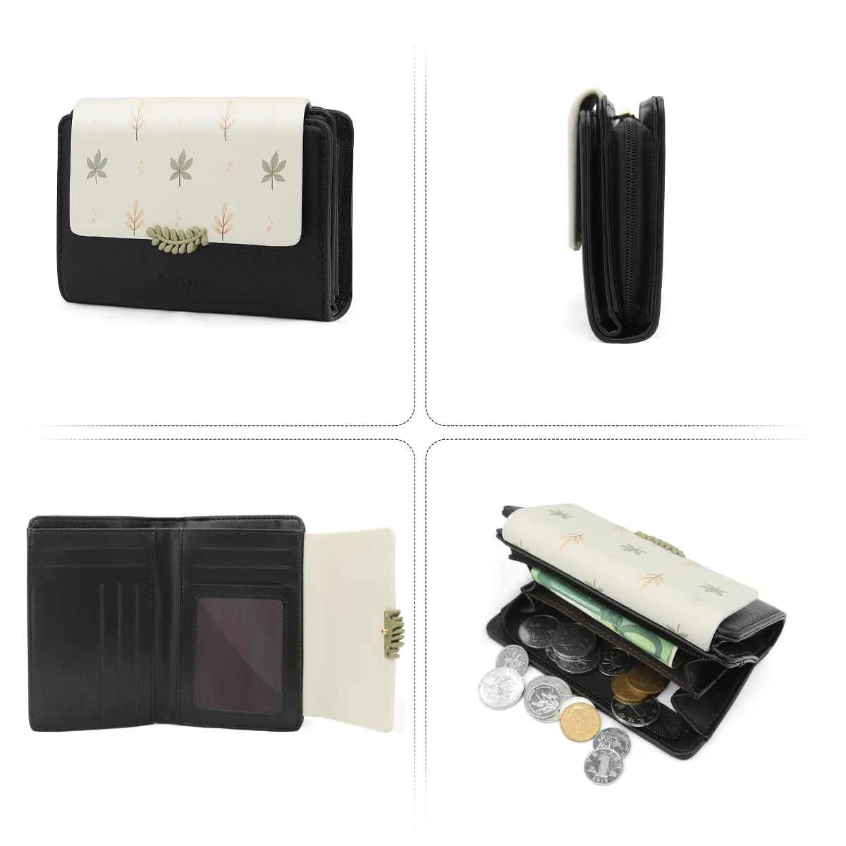 REETEE Portafoglio Donna in Pelle PU Slim Formato Corto con Cerniera e 10 Porta Carte, Nero - immagine 5