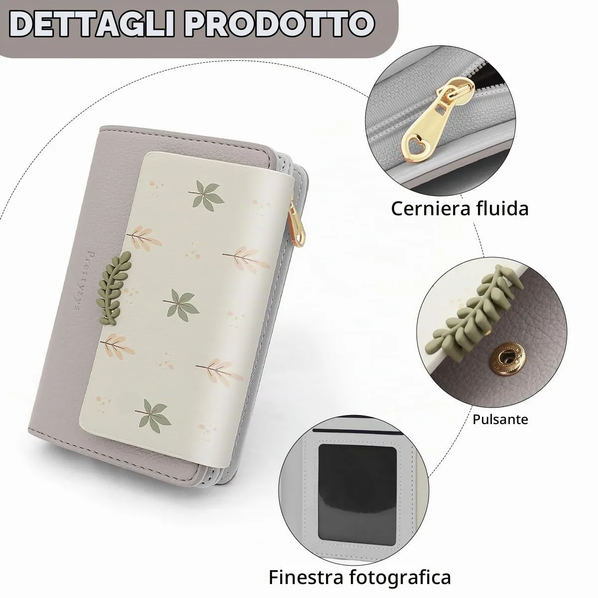 REETEE Portafoglio Donna in Pelle PU Slim Formato Corto con Cerniera e 10 Porta Carte (Z-grigio) - immagine 4