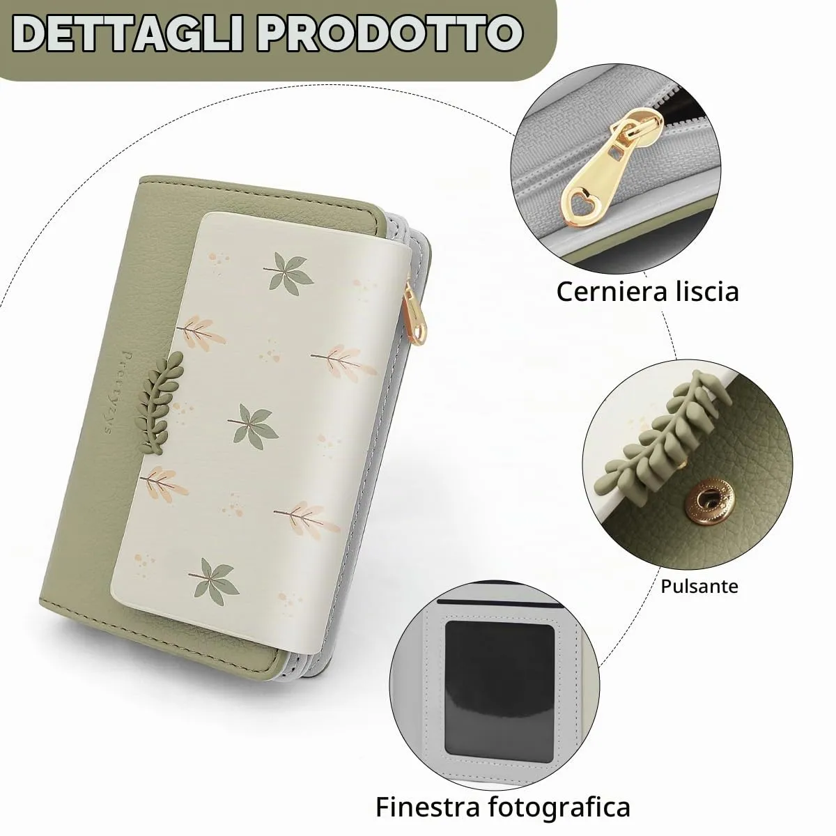 REETEE Portafoglio Donna in Pelle PU Slim Formato Corto con Cerniera e 10 Porta Carte - Z-verde - immagine 4