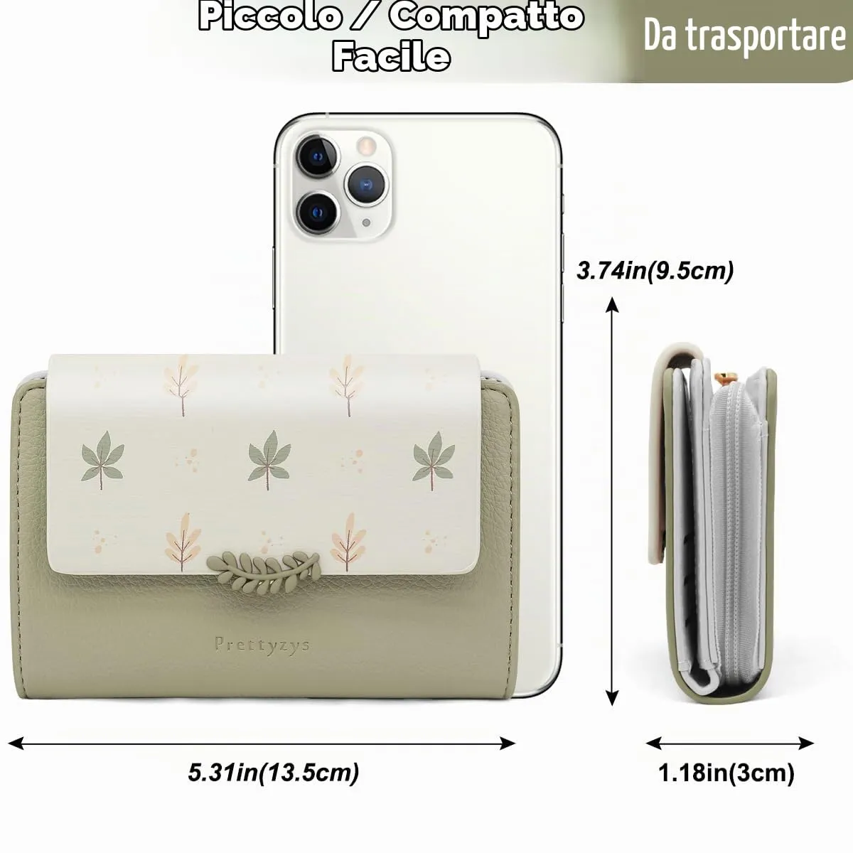 REETEE Portafoglio Donna in Pelle PU Slim Formato Corto con Cerniera e 10 Porta Carte - Z-verde - immagine 6