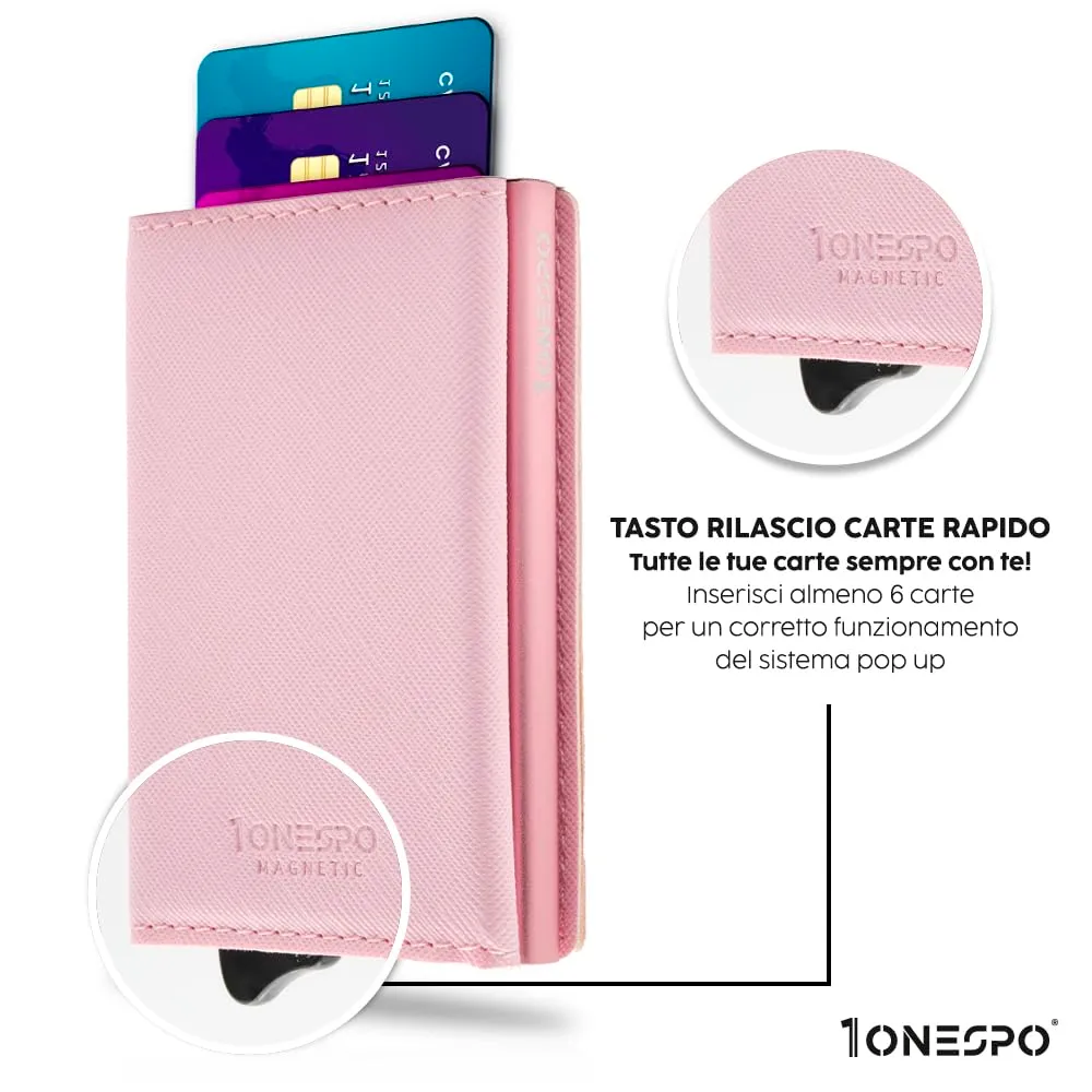 1ONESPO Portafoglio Donna in Vera Pelle Saffiano con Protezione RFID, Rosa - immagine 2