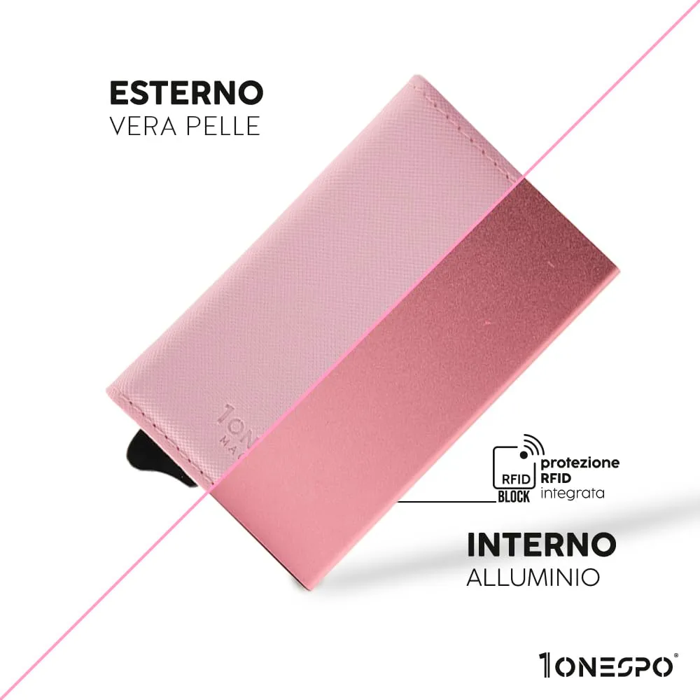 1ONESPO Portafoglio Donna in Vera Pelle Saffiano con Protezione RFID, Rosa - immagine 4
