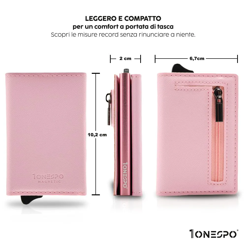 1ONESPO Portafoglio Donna in Vera Pelle Saffiano con Protezione RFID, Rosa - immagine 5