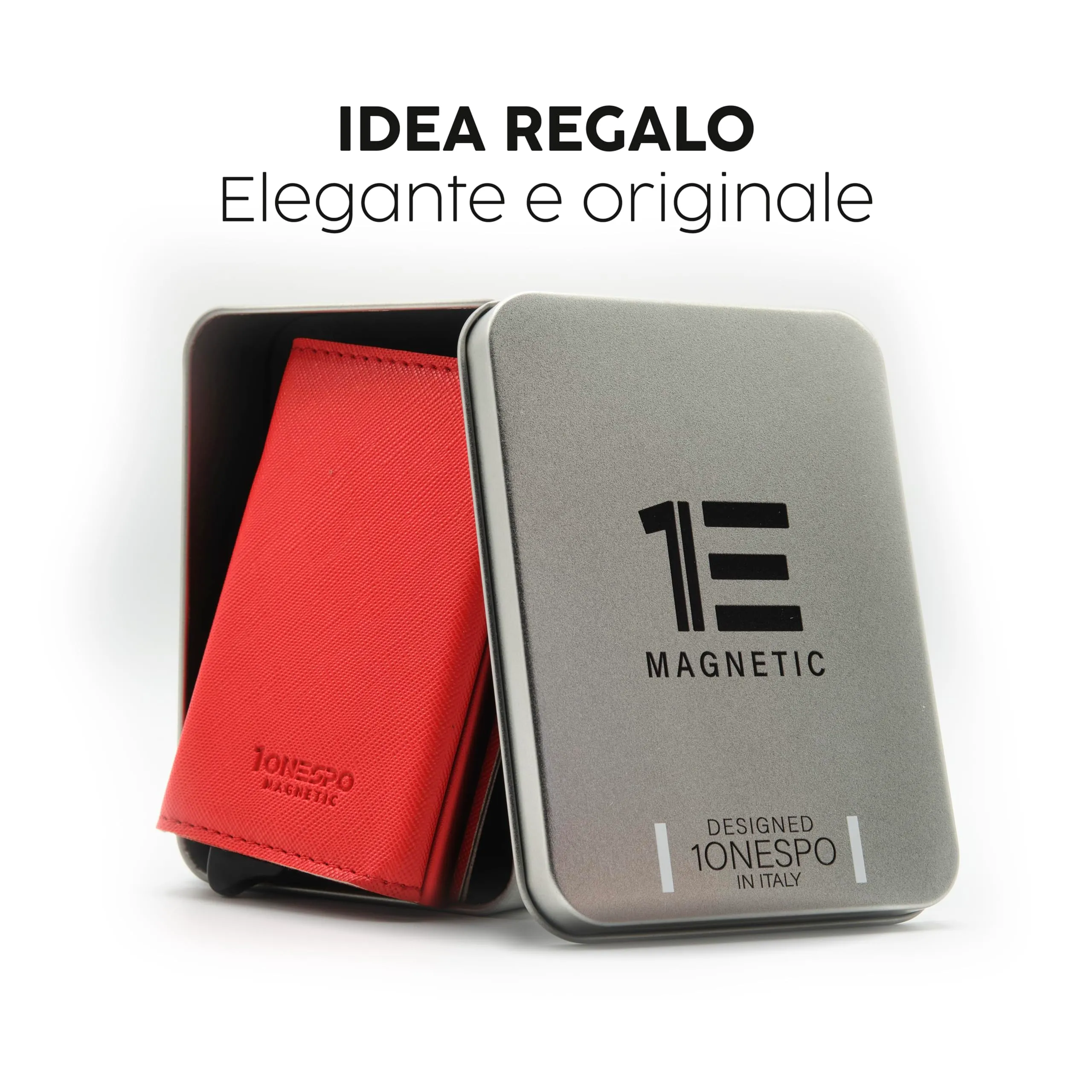 1ONESPO Portafoglio Uomo in Vera Pelle Saffiano Rosso, Porta Carte di Credito con Protezione RFID e Portamonete - immagine 6