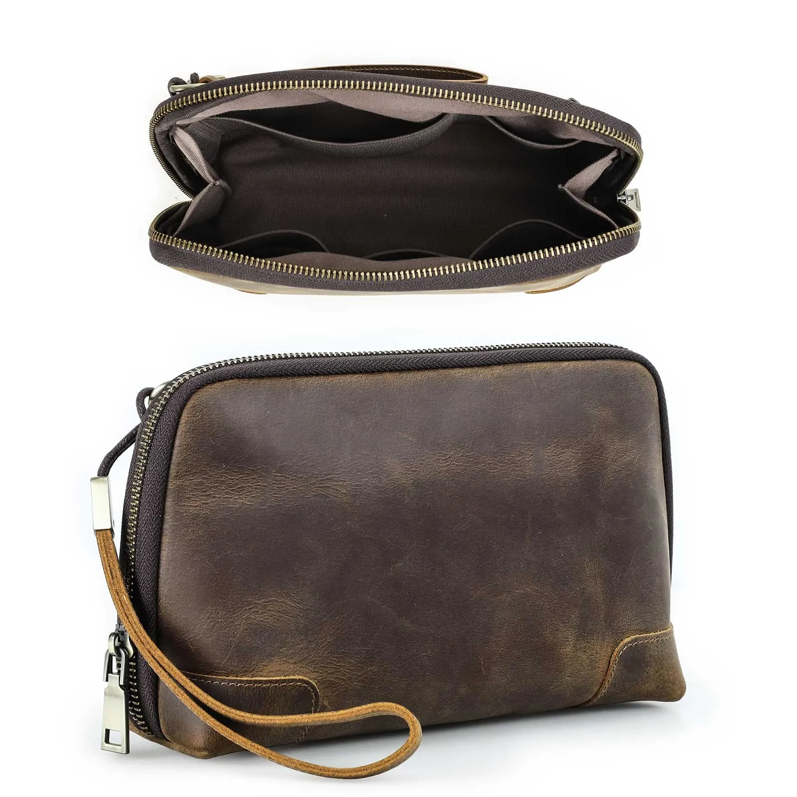 CONTACTS Pochette da Viaggio da Uomo in Vera Pelle con Cinturino da Polso e Portafoglio Passaporto - immagine 1
