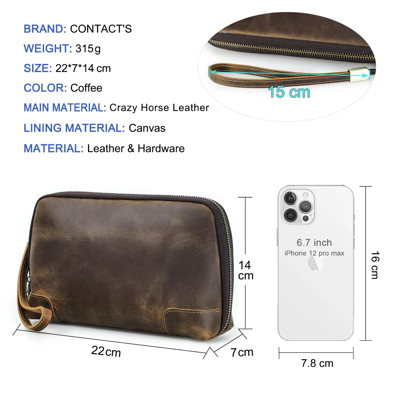 CONTACTS Pochette da Viaggio da Uomo in Vera Pelle con Cinturino da Polso e Portafoglio Passaporto - immagine 4