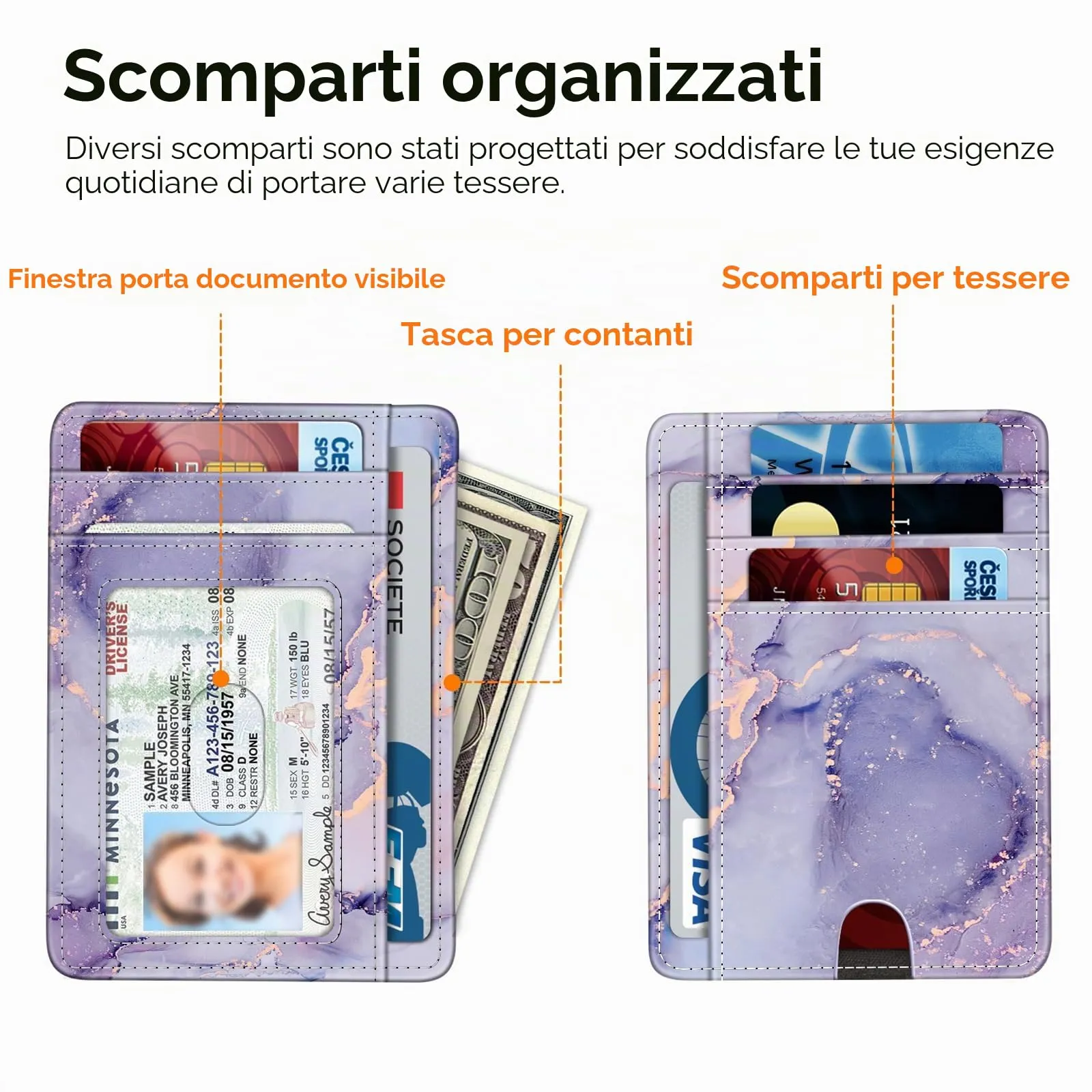 FINTIE Portafoglio Sottile RFID in Similpelle, Marmo Lilla - immagine 2