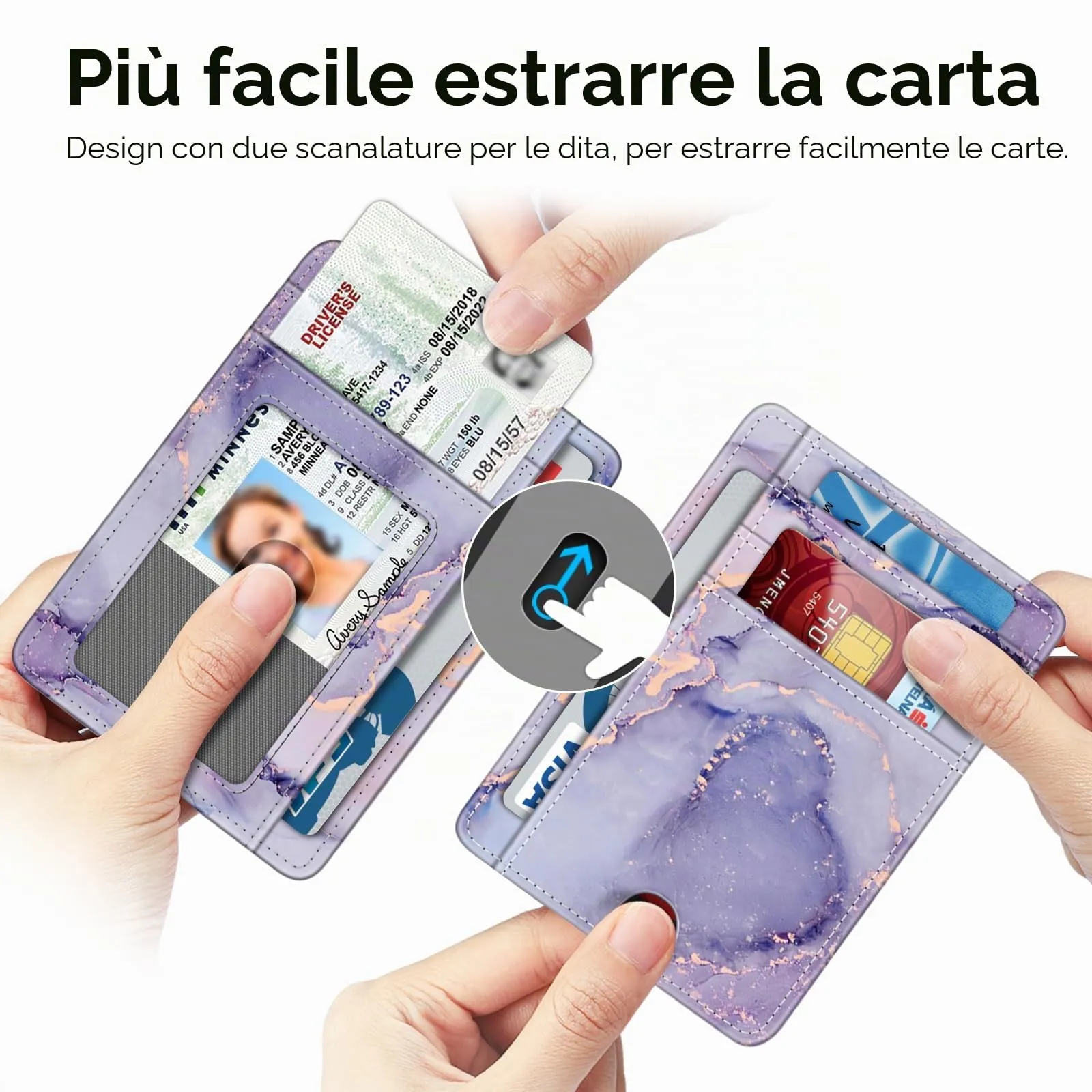 FINTIE Portafoglio Sottile RFID in Similpelle, Marmo Lilla - immagine 3