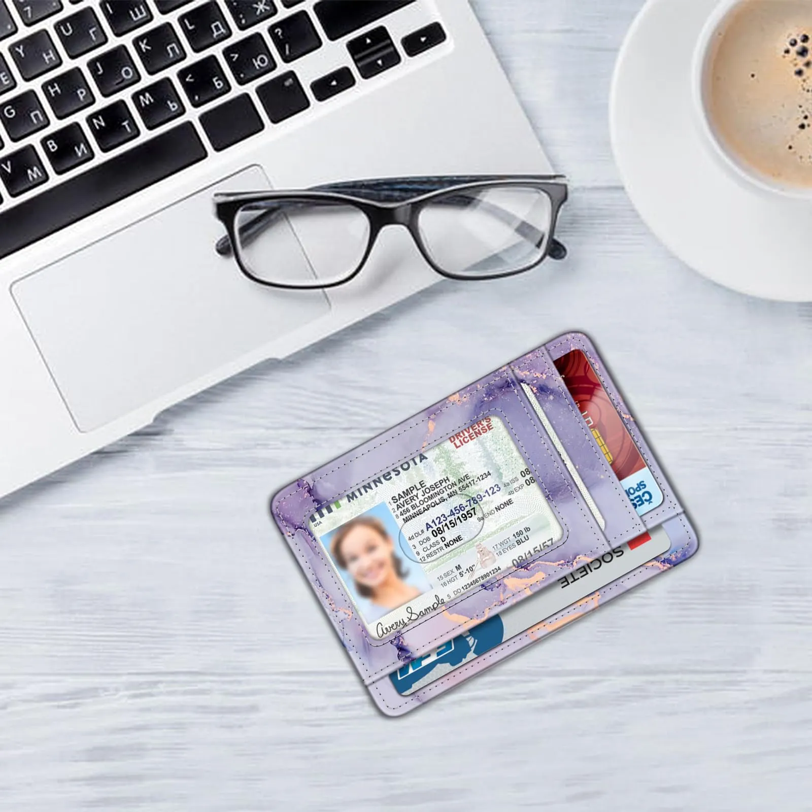 FINTIE Portafoglio Sottile RFID in Similpelle, Marmo Lilla - immagine 7