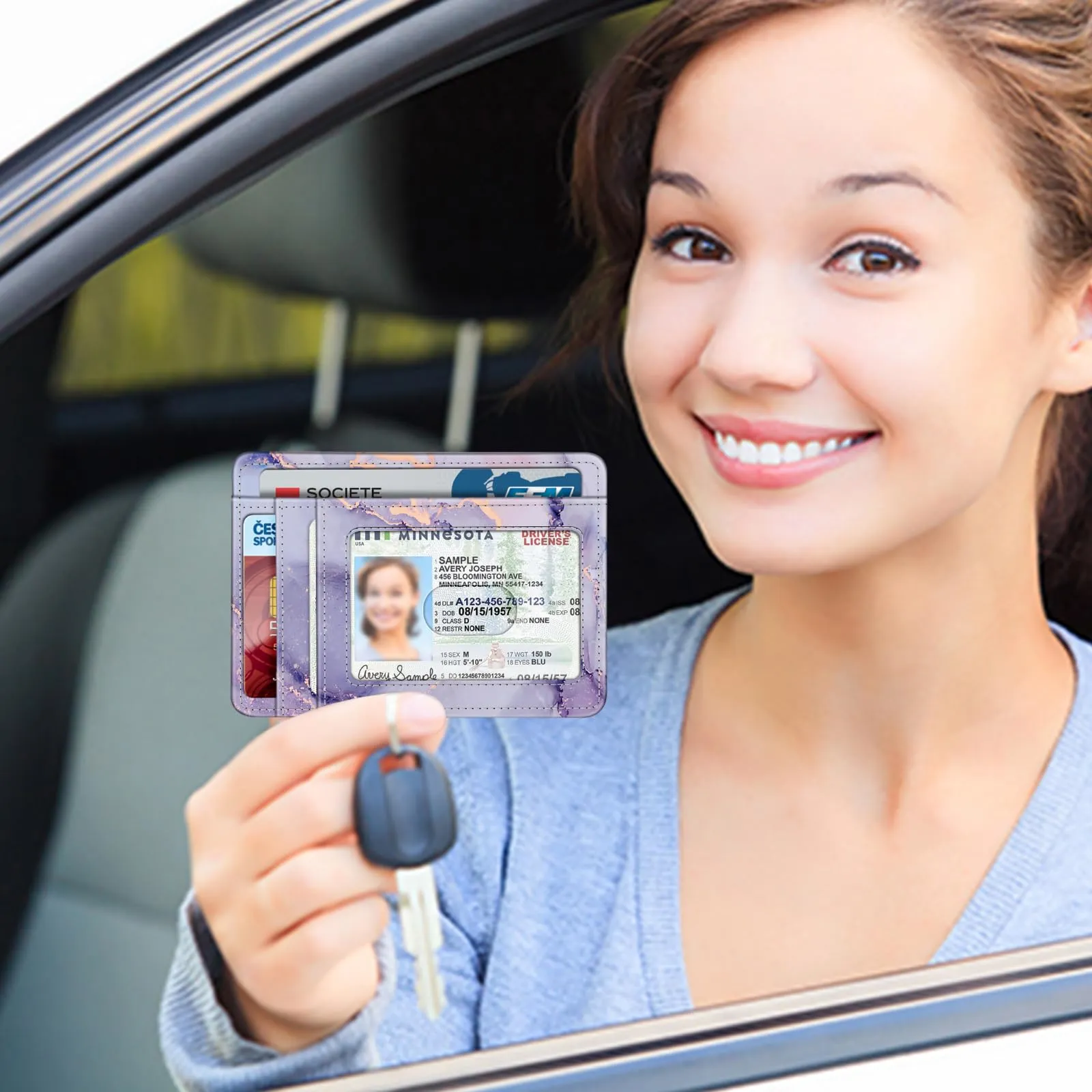 FINTIE Portafoglio Sottile RFID in Similpelle, Marmo Lilla - immagine 8