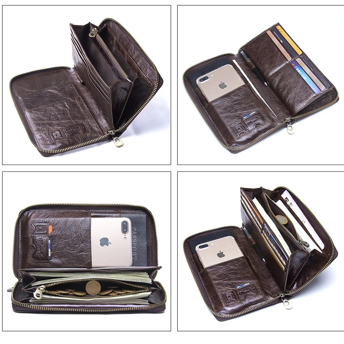 CONTACTS Pochette in pelle per Uomo, Portafoglio Borsa con Cerniera e Cinturino da polso, Caffè, Taglia unica - immagine 6