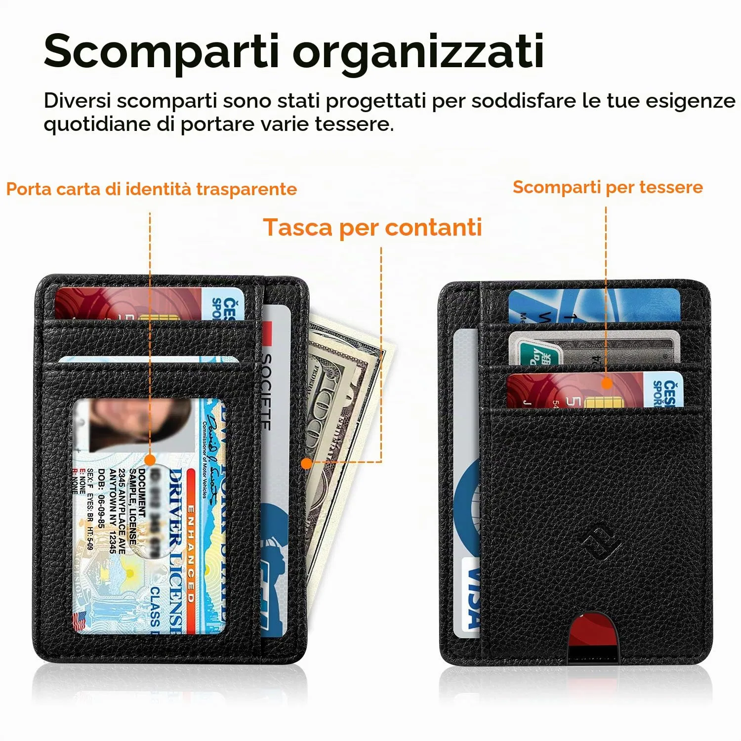 FINTIE Portafoglio Sottile con Tasca Frontale, Pelle Sintetica, Nero - immagine 3