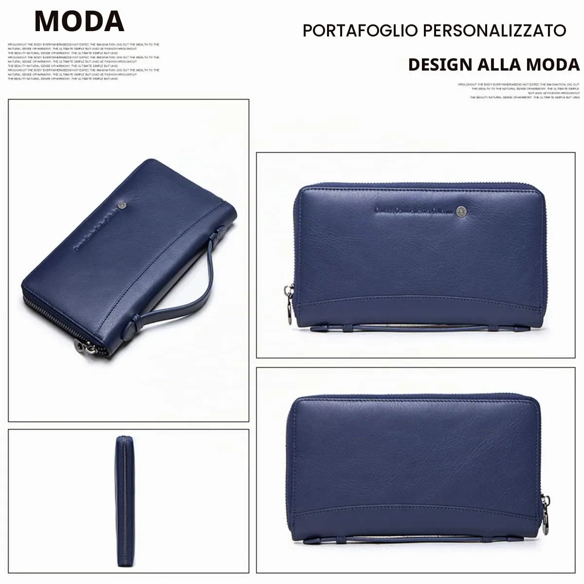 CONTACTS Portafoglio Pochette in Pelle da Polso per Uomo con Cerniera, Blu - immagine 6