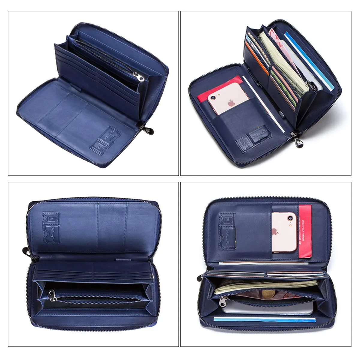 CONTACTS Portafoglio Pochette in Pelle da Polso per Uomo con Cerniera, Blu - immagine 7