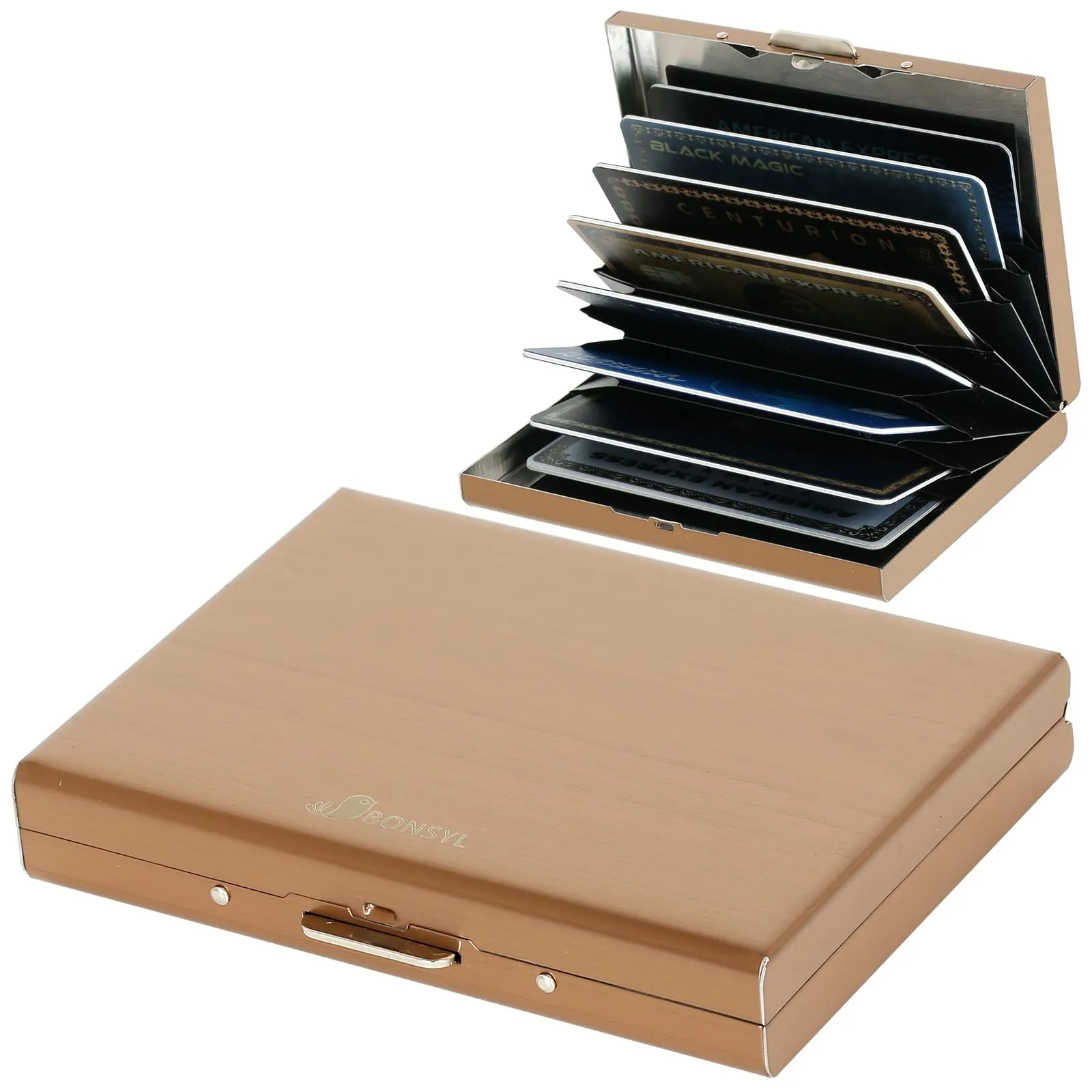 BONSYL Porta Carte di Credito in Metallo con Blocco RFID, Portafoglio Ultra Sottile con 8 Fessure, Oro Rosa - immagine 9