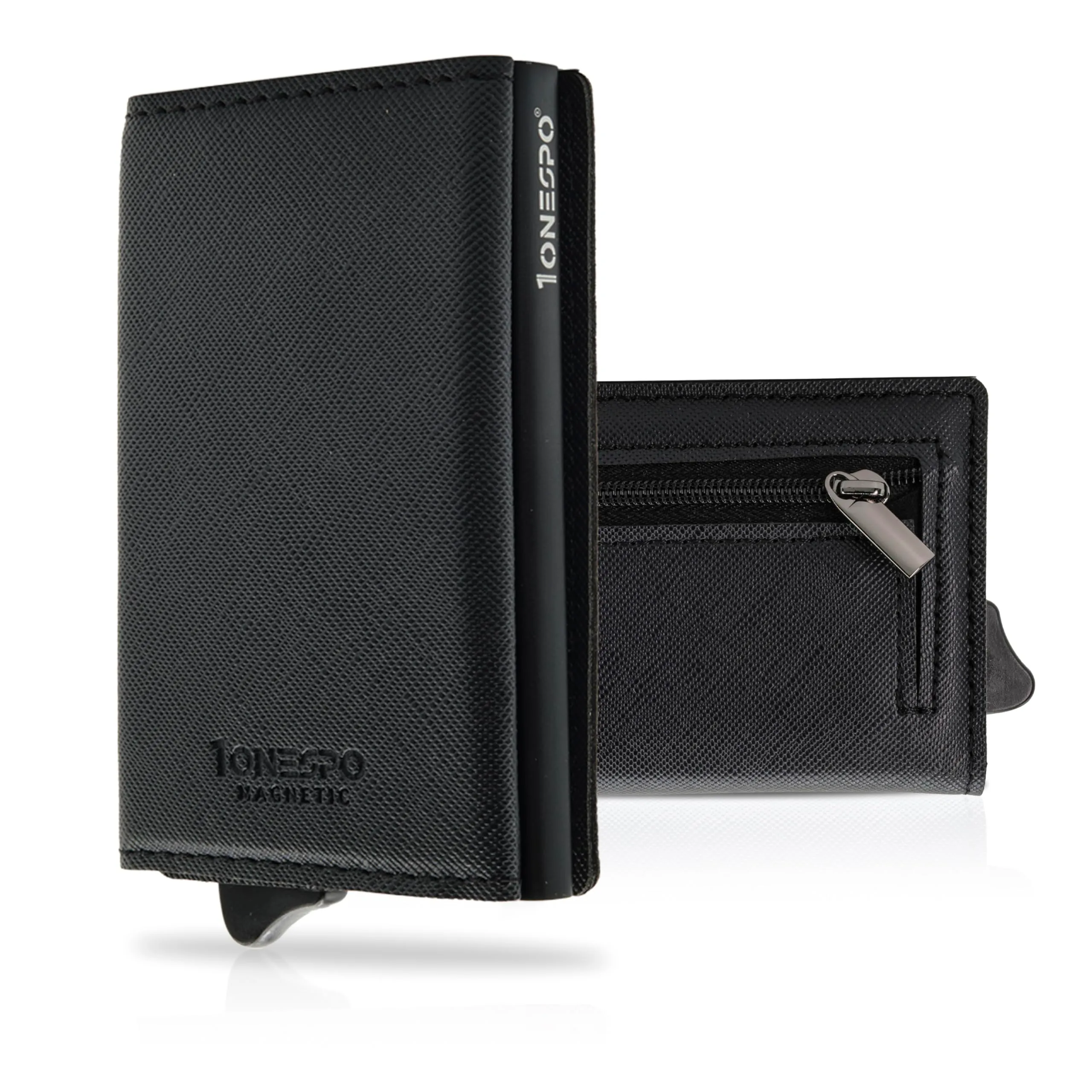 1ONESPO Magnetic Portafoglio Uomo con Protezione RFID, Nero Saffiano - immagine 1