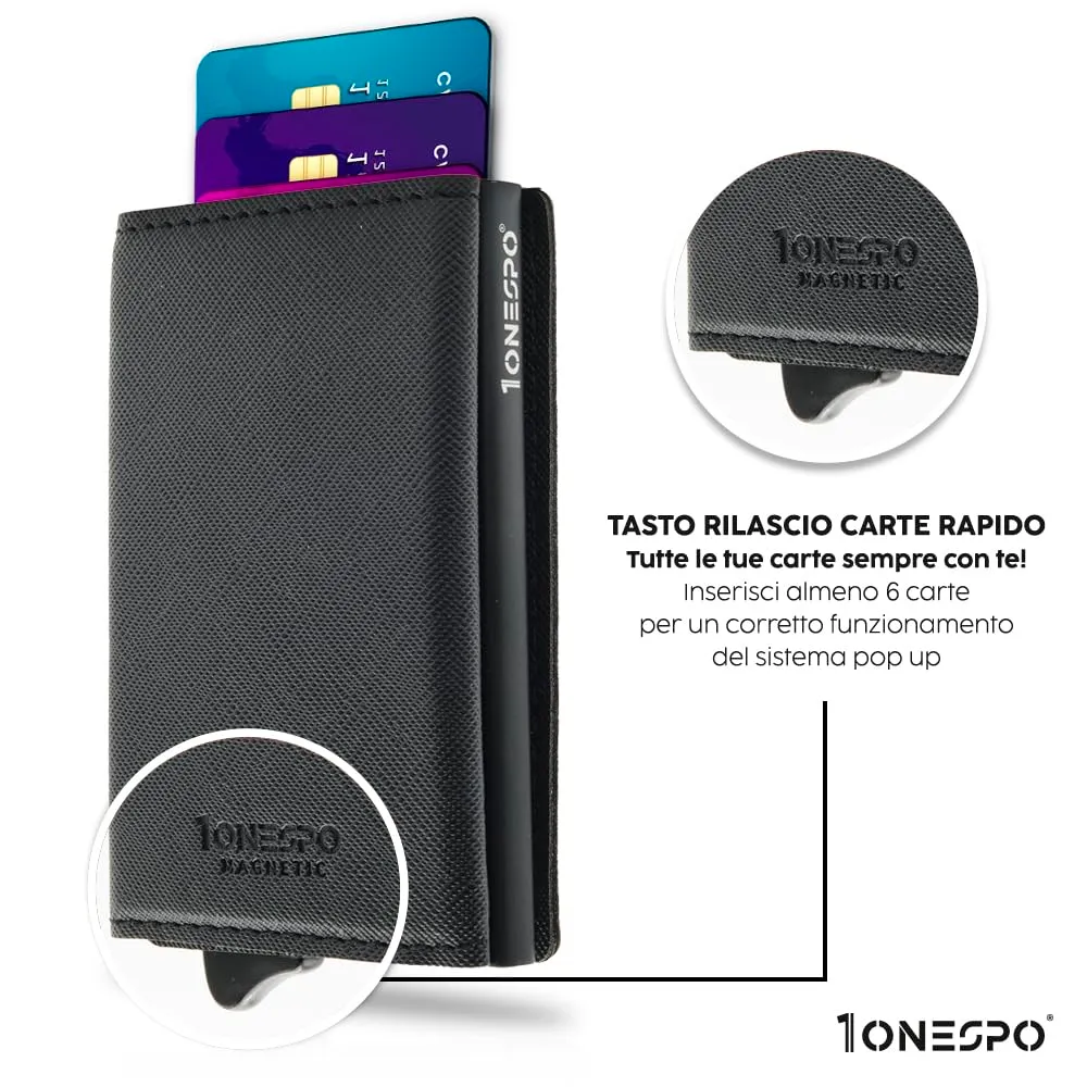 1ONESPO Magnetic Portafoglio Uomo con Protezione RFID, Nero Saffiano - immagine 2