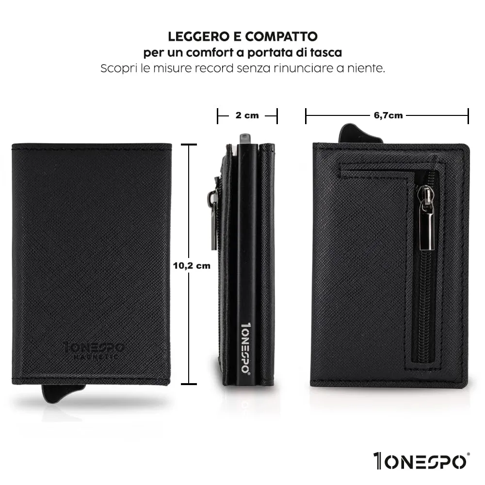 1ONESPO Magnetic Portafoglio Uomo con Protezione RFID, Nero Saffiano - immagine 5