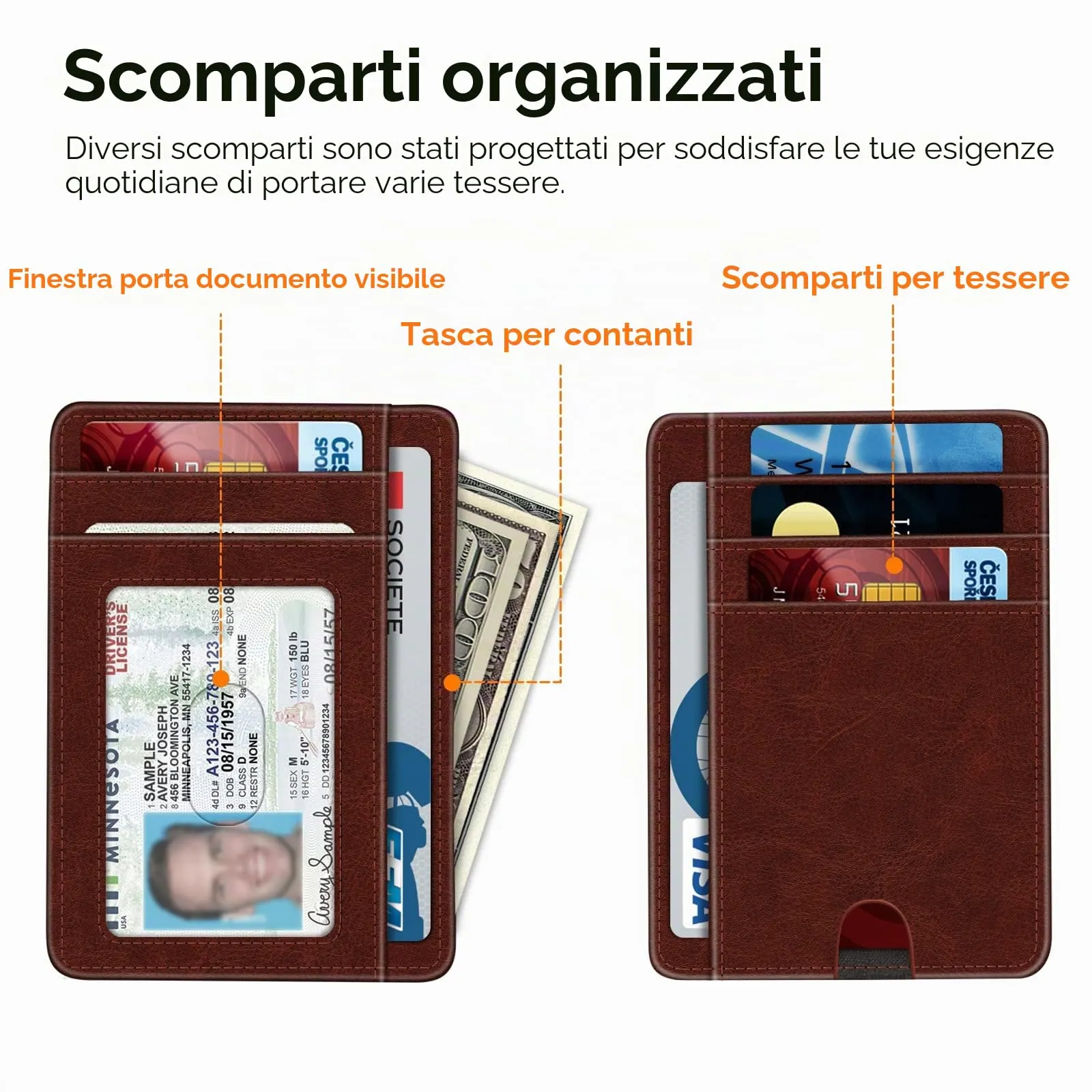 FINTIE Portafoglio Sottile con Tasca Frontale, Pelle Sintetica, Marrone - immagine 2