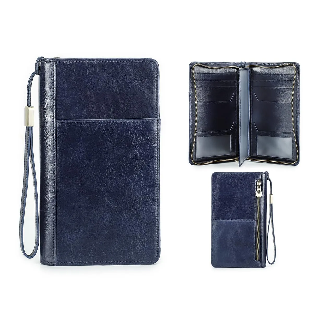 CONTACT'S FAMILY Pochette da viaggio in vera pelle per uomo con cinturino, blocco RFID, marrone - immagine 1
