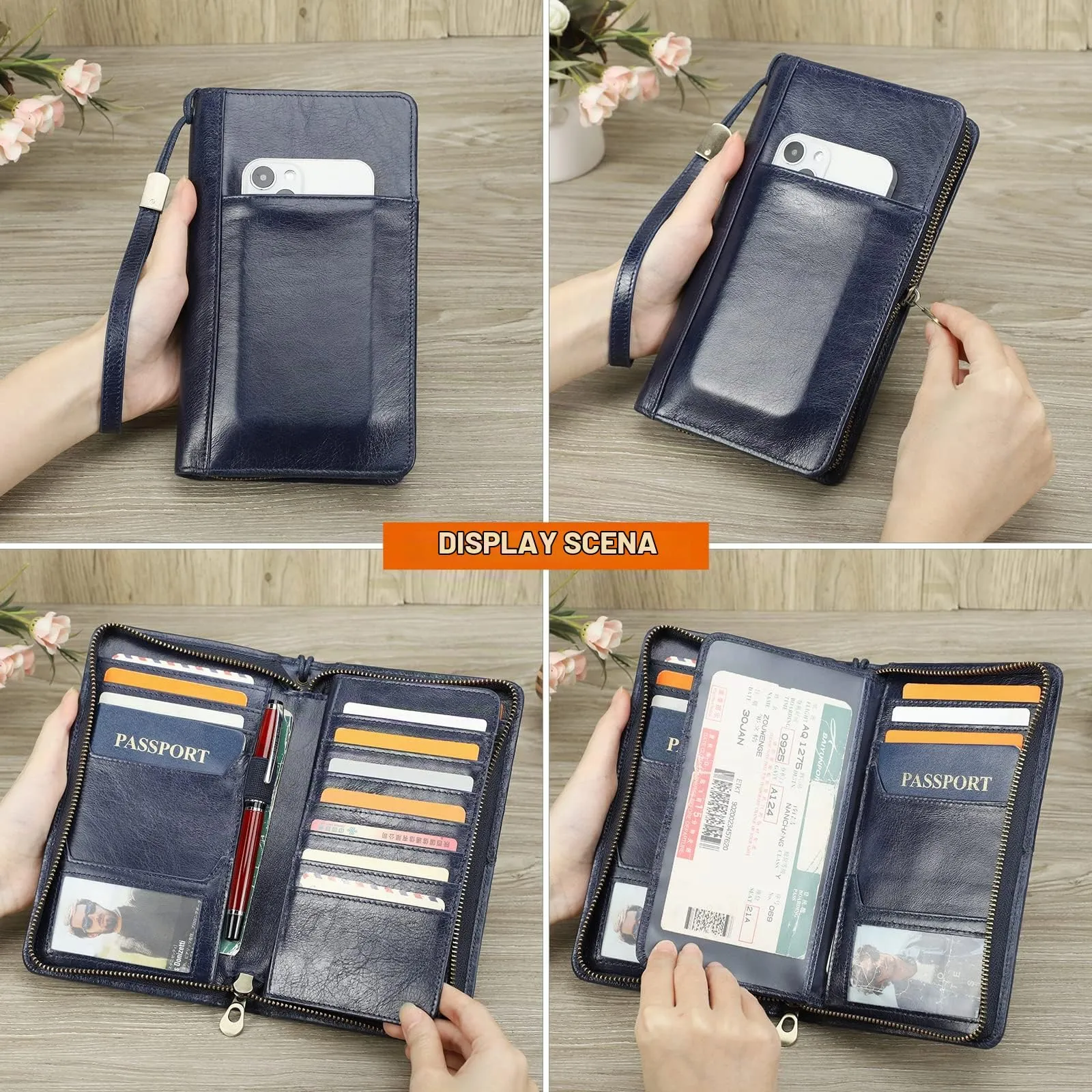 CONTACT'S FAMILY Pochette da viaggio in vera pelle per uomo con cinturino, blocco RFID, marrone - immagine 2