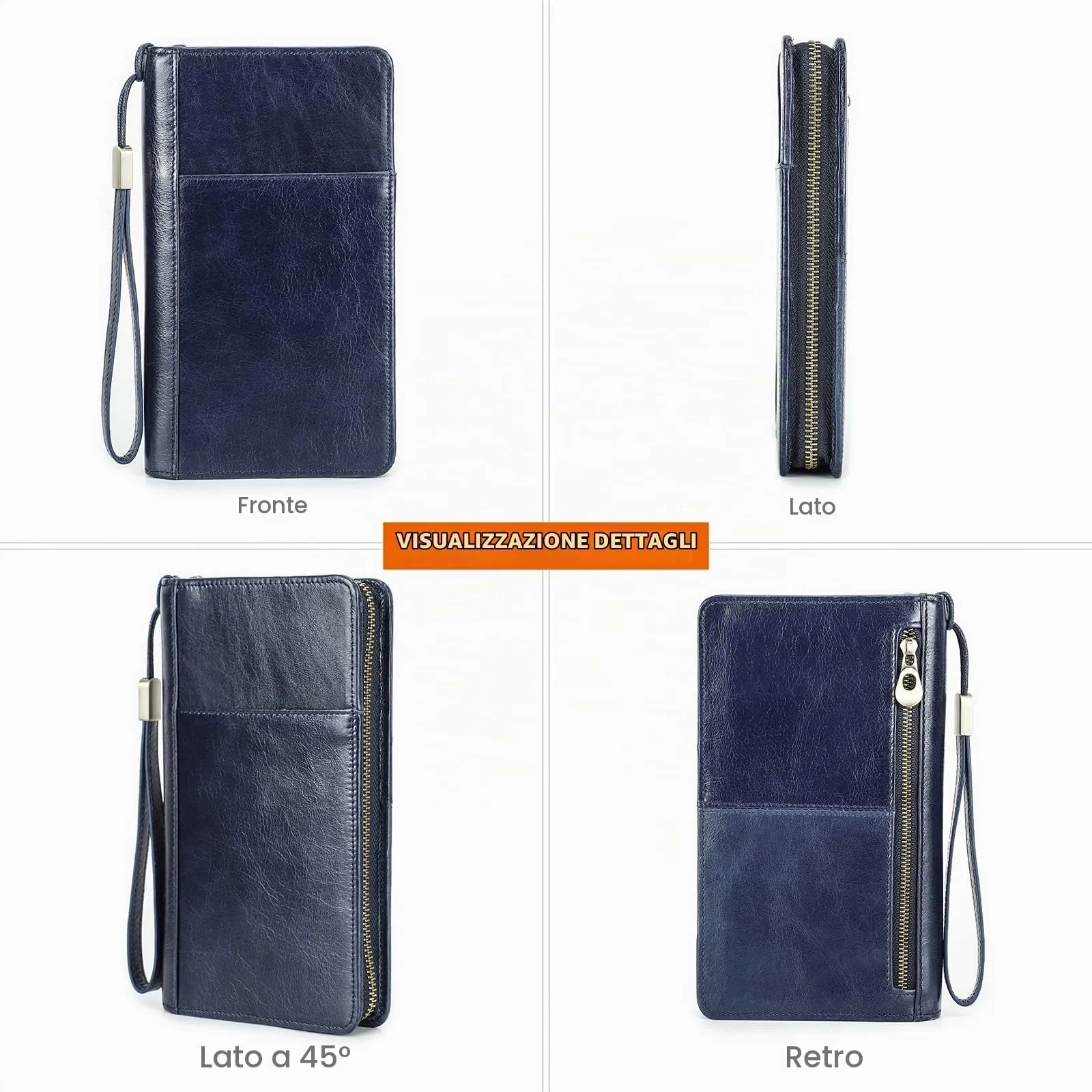 CONTACT'S FAMILY Pochette da viaggio in vera pelle per uomo con cinturino, blocco RFID, marrone - immagine 4