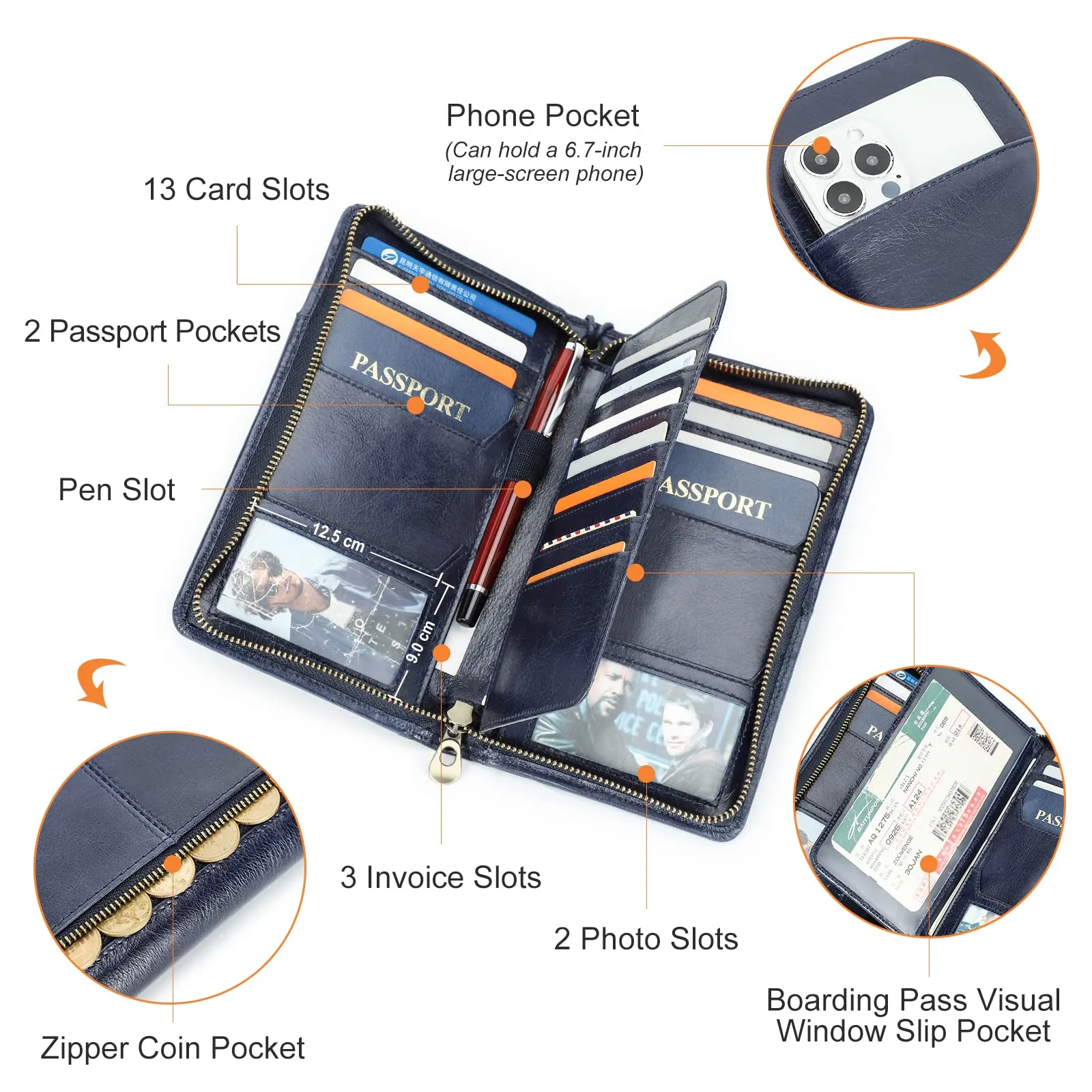 CONTACT'S FAMILY Pochette da viaggio in vera pelle per uomo con cinturino, blocco RFID, marrone - immagine 5