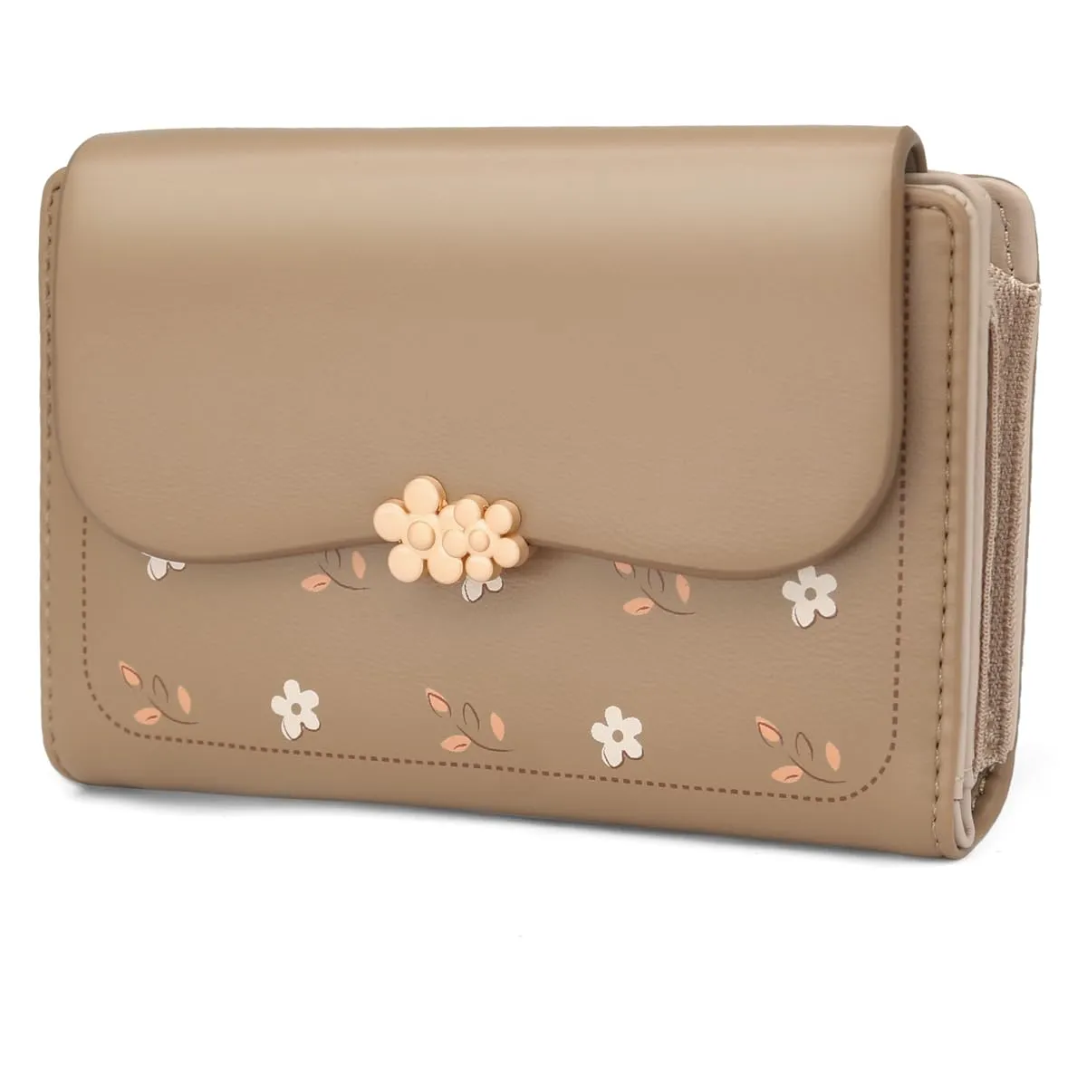 REETEE Portafoglio Donna in Pelle PU Slim, Formato Corto con Cerniera e 10 Slot Carte, Marrone - immagine 1