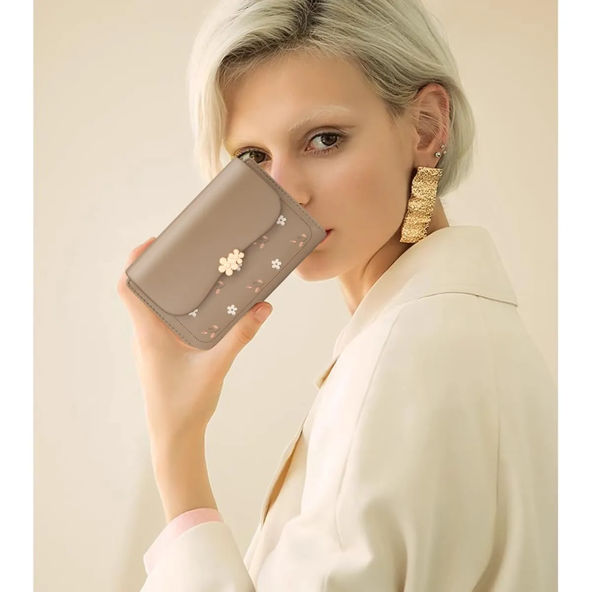 REETEE Portafoglio Donna in Pelle PU Slim, Formato Corto con Cerniera e 10 Slot Carte, Marrone - immagine 6