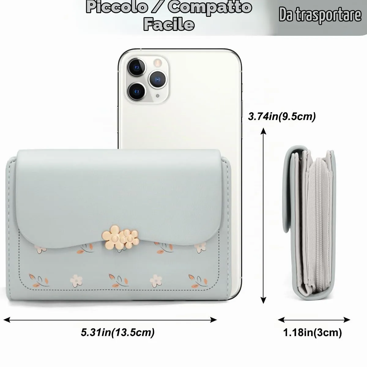 REETEE Portafoglio Donna in Pelle PU Slim Formato Corto con Cerniera e 10 Porta Carte, Blu - immagine 4