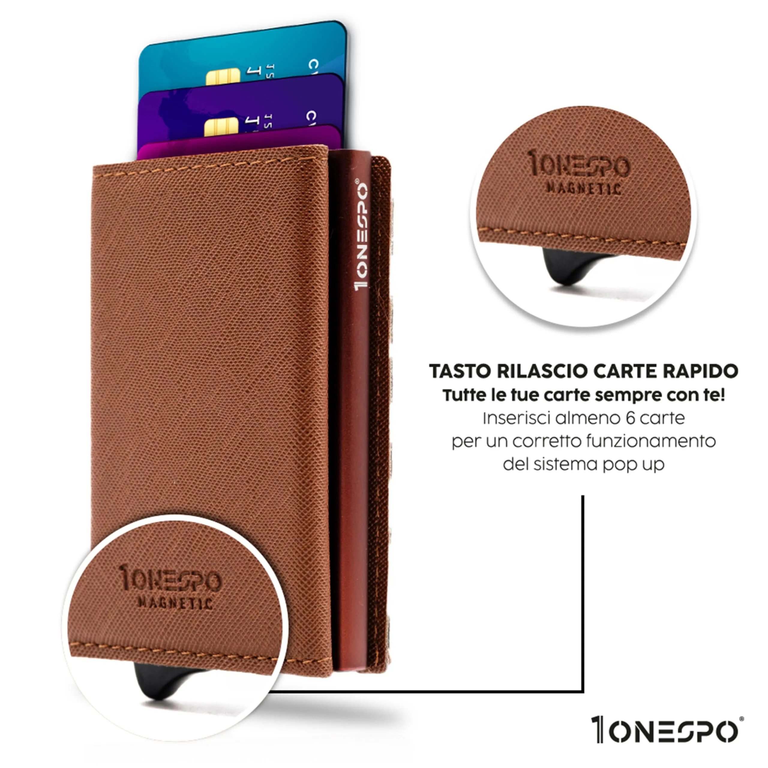 1ONESPO Portafoglio Uomo in Vera Pelle Saffiano Marrone, Porta Carte di Credito con Protezione RFID e Portamonete - immagine 2