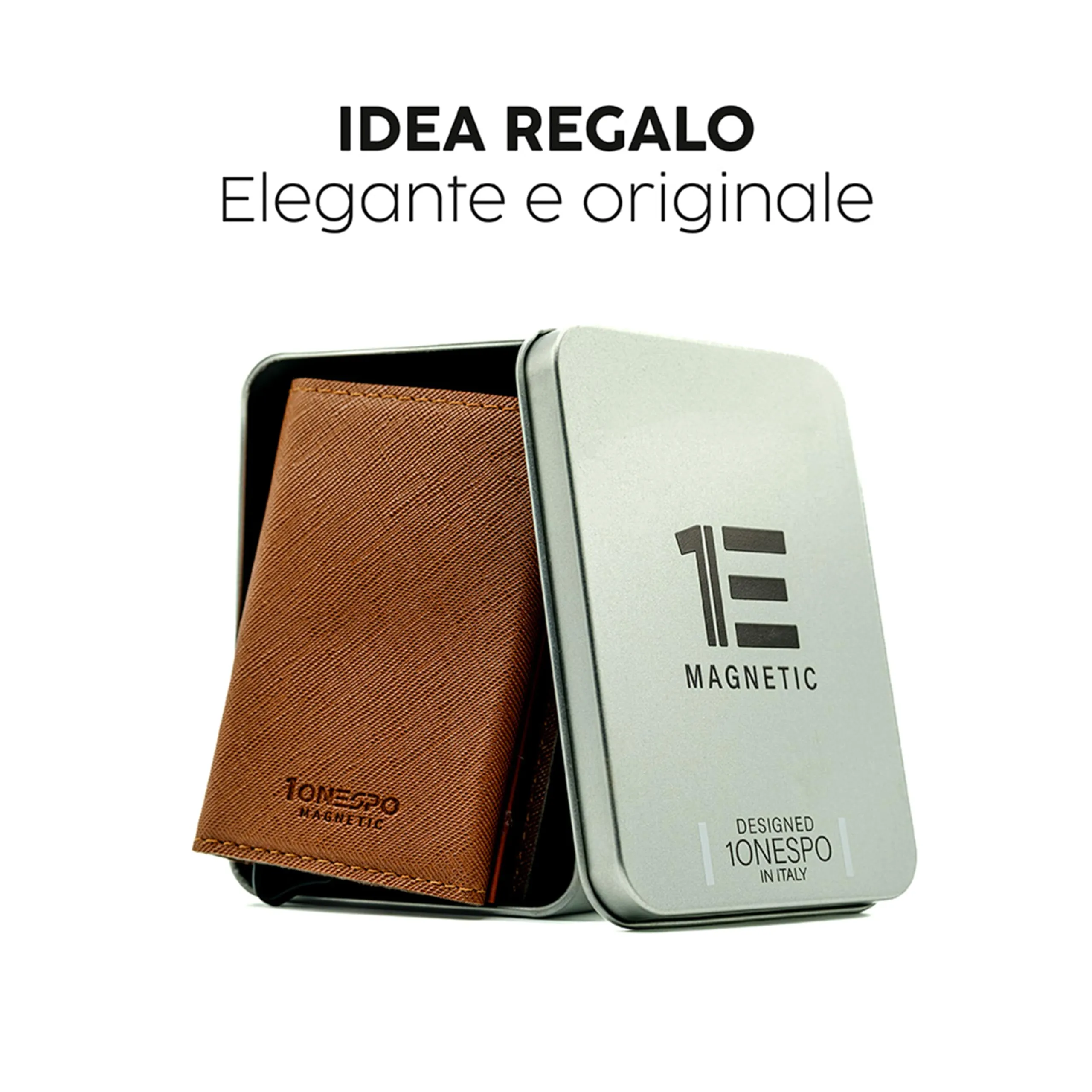 1ONESPO Portafoglio Uomo in Vera Pelle Saffiano Marrone, Porta Carte di Credito con Protezione RFID e Portamonete - immagine 6