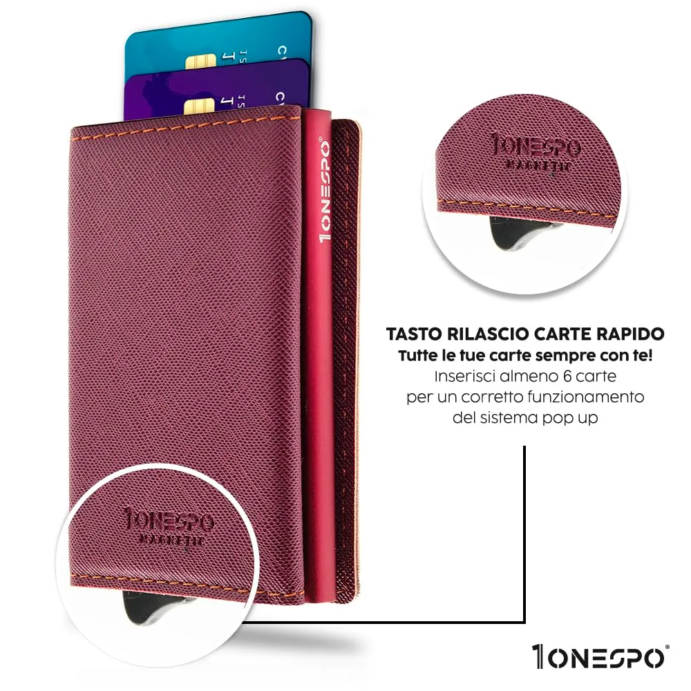 1ONESPO Portafoglio Donna in Pelle Saffiano con Protezione RFID e Porta Carte Magnetico, Bordeaux - immagine 2
