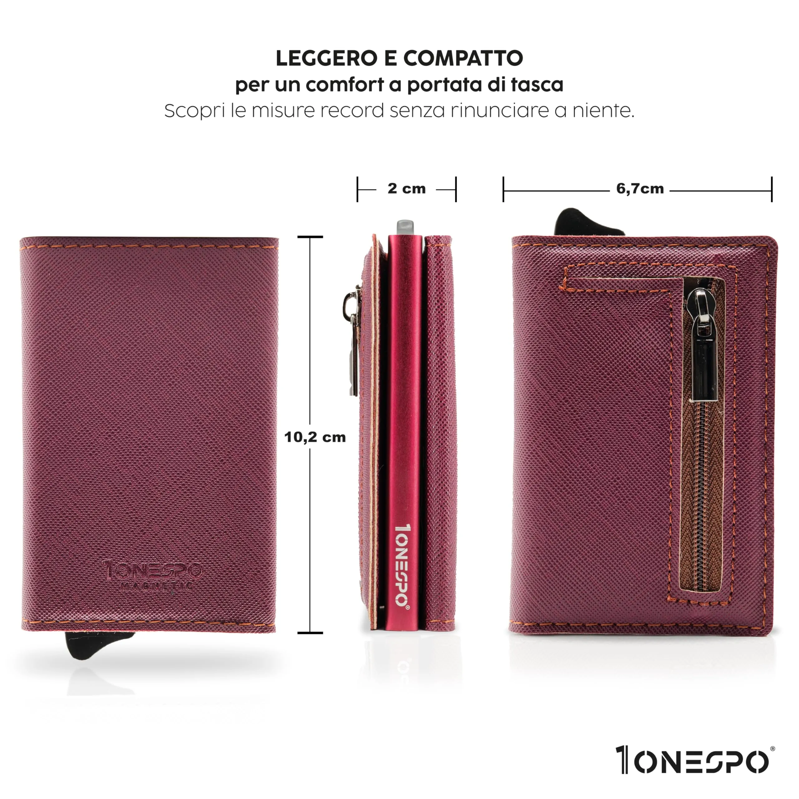 1ONESPO Portafoglio Donna in Pelle Saffiano con Protezione RFID e Porta Carte Magnetico, Bordeaux - immagine 5