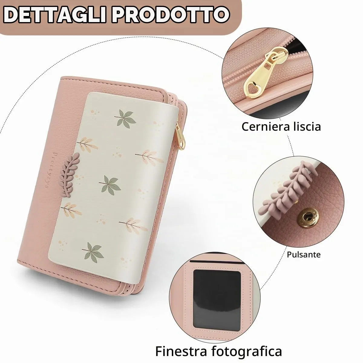 REETEE Portafoglio Donna in Pelle PU Slim Formato Corto con Cerniera e 10 Porta Carte - Z-Rosa - immagine 4