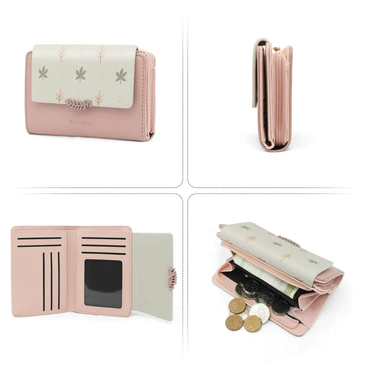 REETEE Portafoglio Donna in Pelle PU Slim Formato Corto con Cerniera e 10 Porta Carte - Z-Rosa - immagine 5