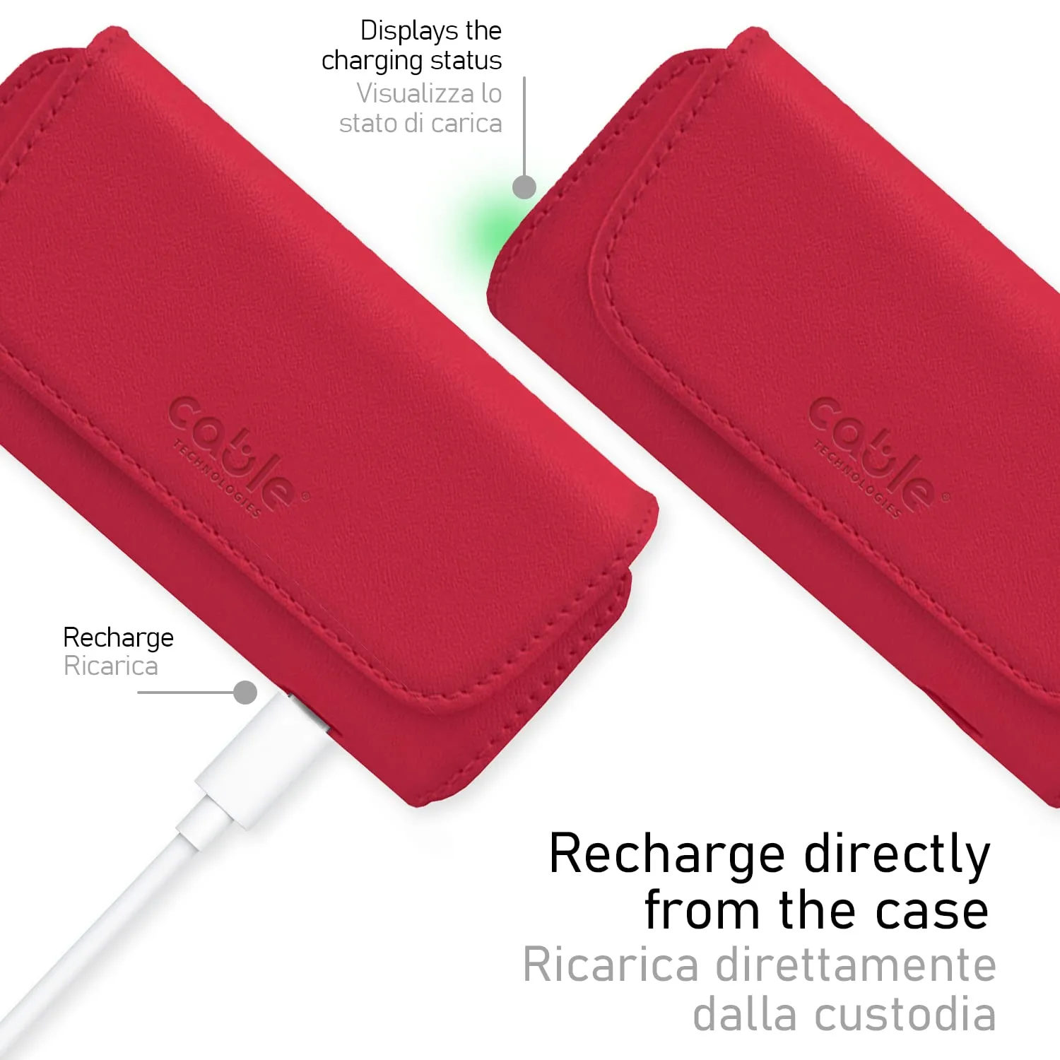 Cable Technologies Custodia in Eco-Pelle per IQOS ILUMA, Astuccio Organizer e Cover per Sigaretta Elettronica (Red) - immagine 5