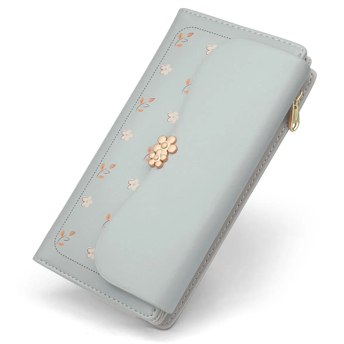 REETEE Portafoglio Donna in Pelle PU Formato Lungo con Cerniera e 10 Porta Carte (L-blu) - immagine 1