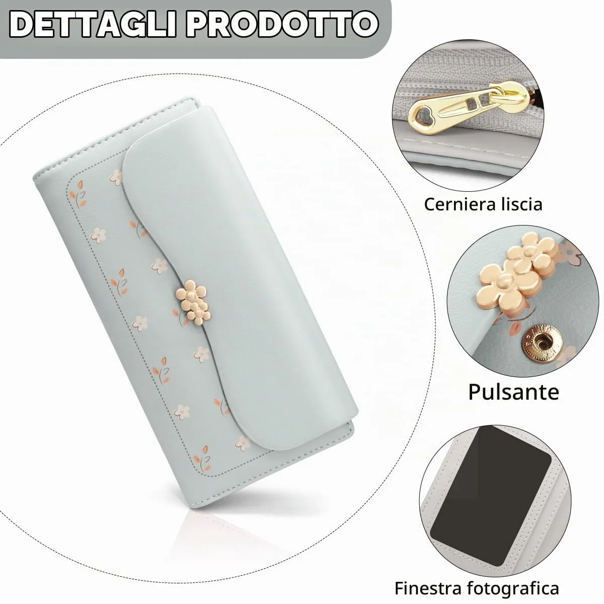REETEE Portafoglio Donna in Pelle PU Formato Lungo con Cerniera e 10 Porta Carte (L-blu) - immagine 3