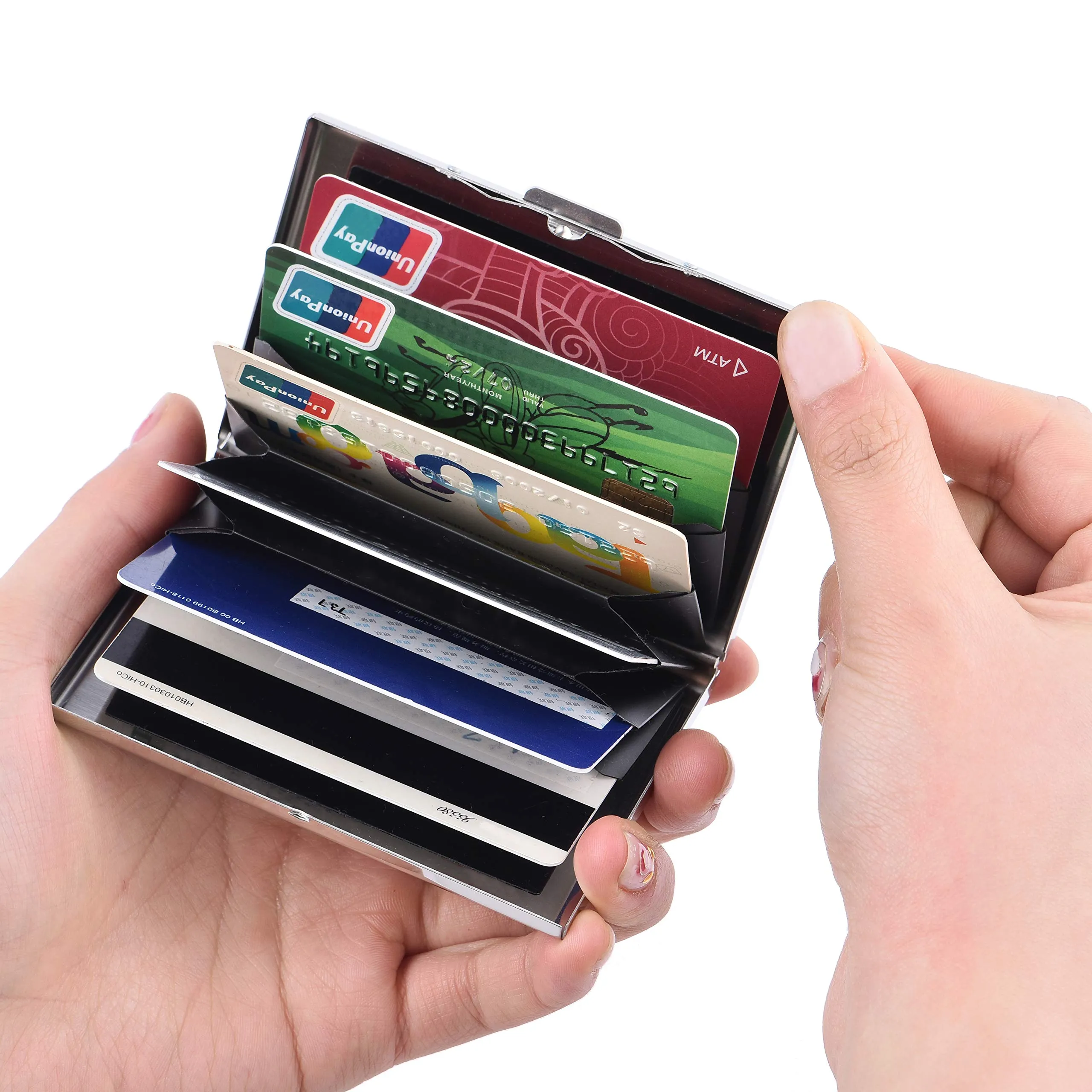 BONSYL Porta Carte di Credito in Acciaio Inossidabile con Blocco RFID, 6 Carte, Argento - immagine 2