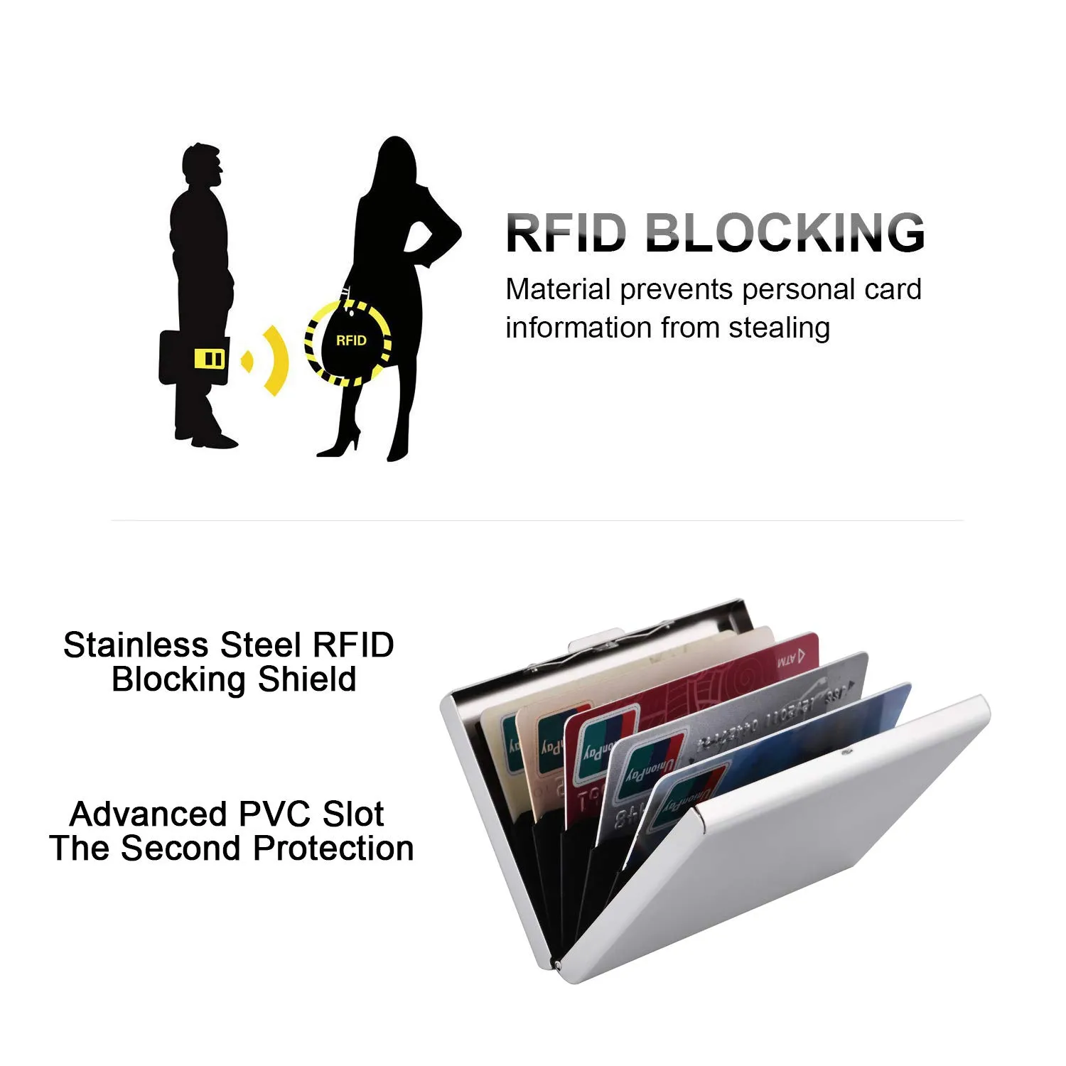 BONSYL Porta Carte di Credito in Acciaio Inossidabile con Blocco RFID, 6 Carte, Argento - immagine 5