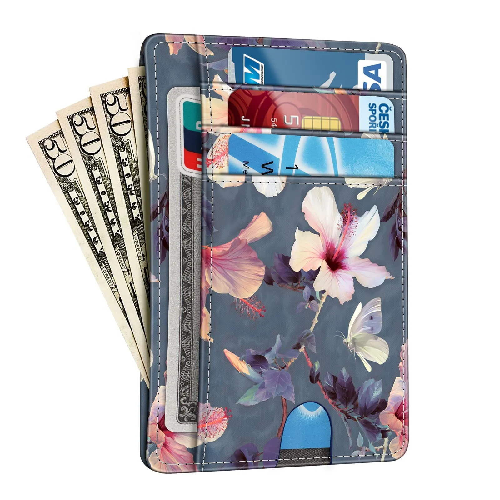 FINTIE Portafoglio Sottile con Tasca Frontale, Floreale, Z-blooming Hibiscus - immagine 2