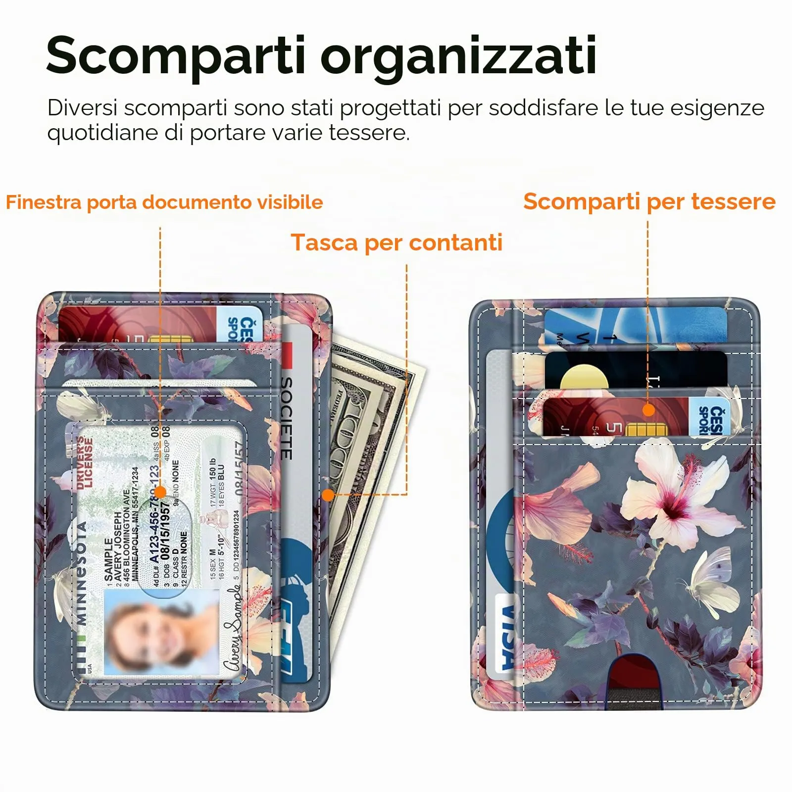 FINTIE Portafoglio Sottile con Tasca Frontale, Floreale, Z-blooming Hibiscus - immagine 3