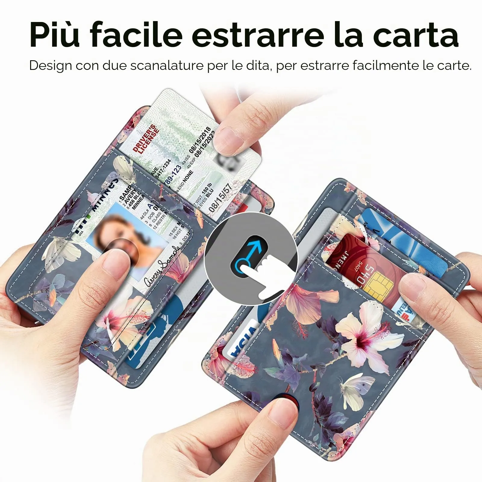 FINTIE Portafoglio Sottile con Tasca Frontale, Floreale, Z-blooming Hibiscus - immagine 4