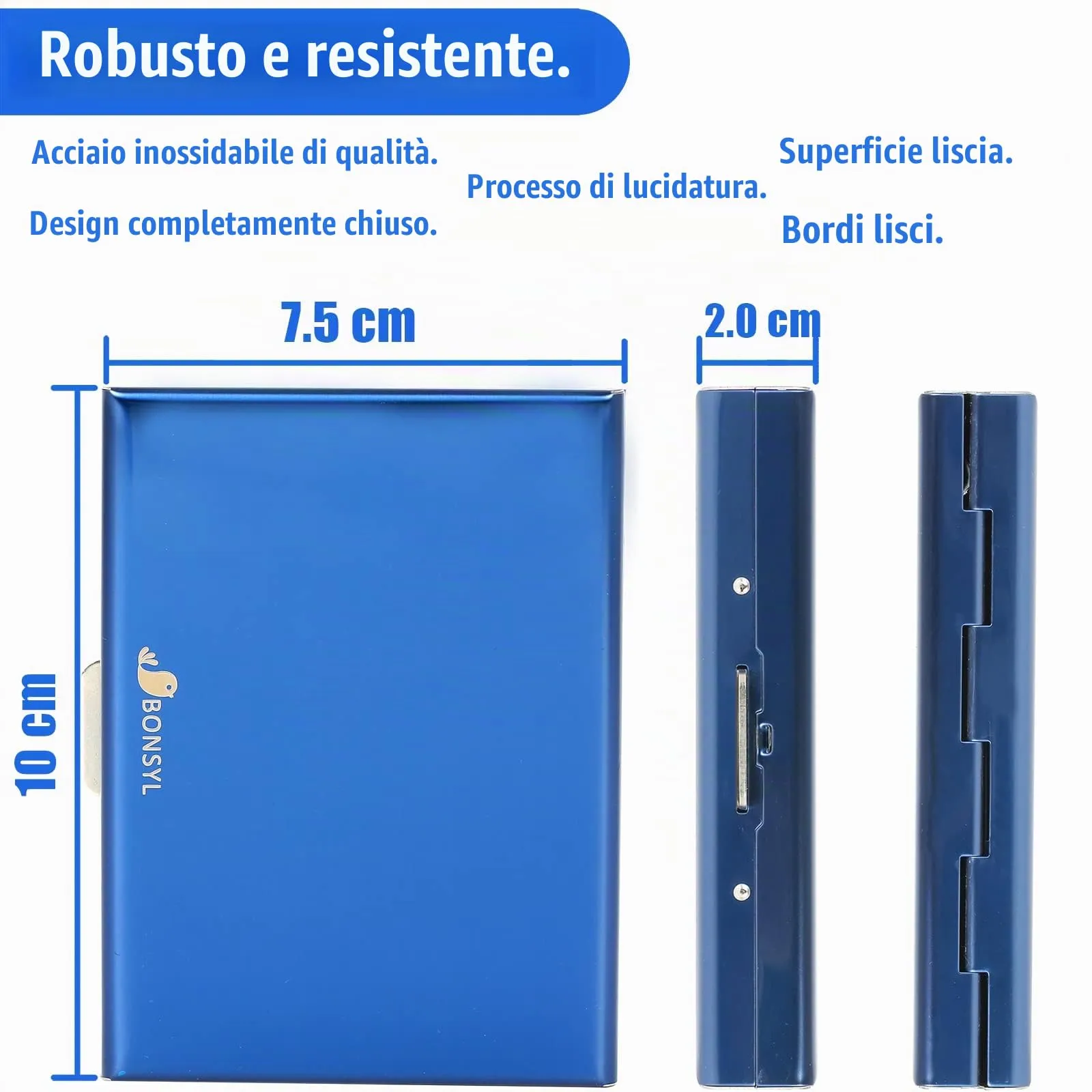 BONSYL Porta Carte di Credito in Acciaio Inossidabile con Blocco RFID, 10 Carte, Blu - immagine 4