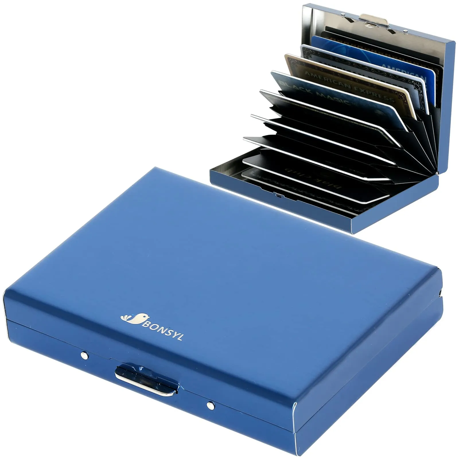 BONSYL Porta Carte di Credito in Acciaio Inossidabile con Blocco RFID, 10 Carte, Blu - immagine 9
