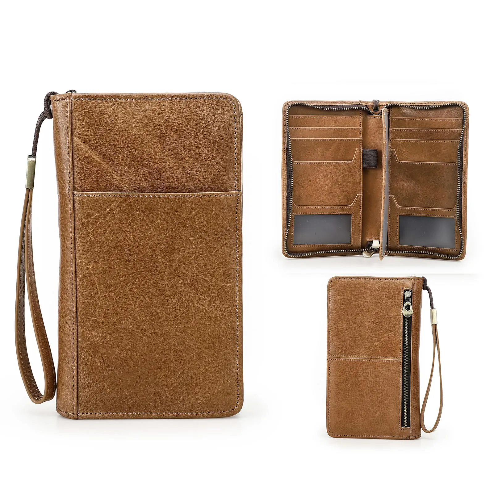 CONTACTS Pochette da viaggio in vera pelle per uomo con blocco RFID, marrone - immagine 1