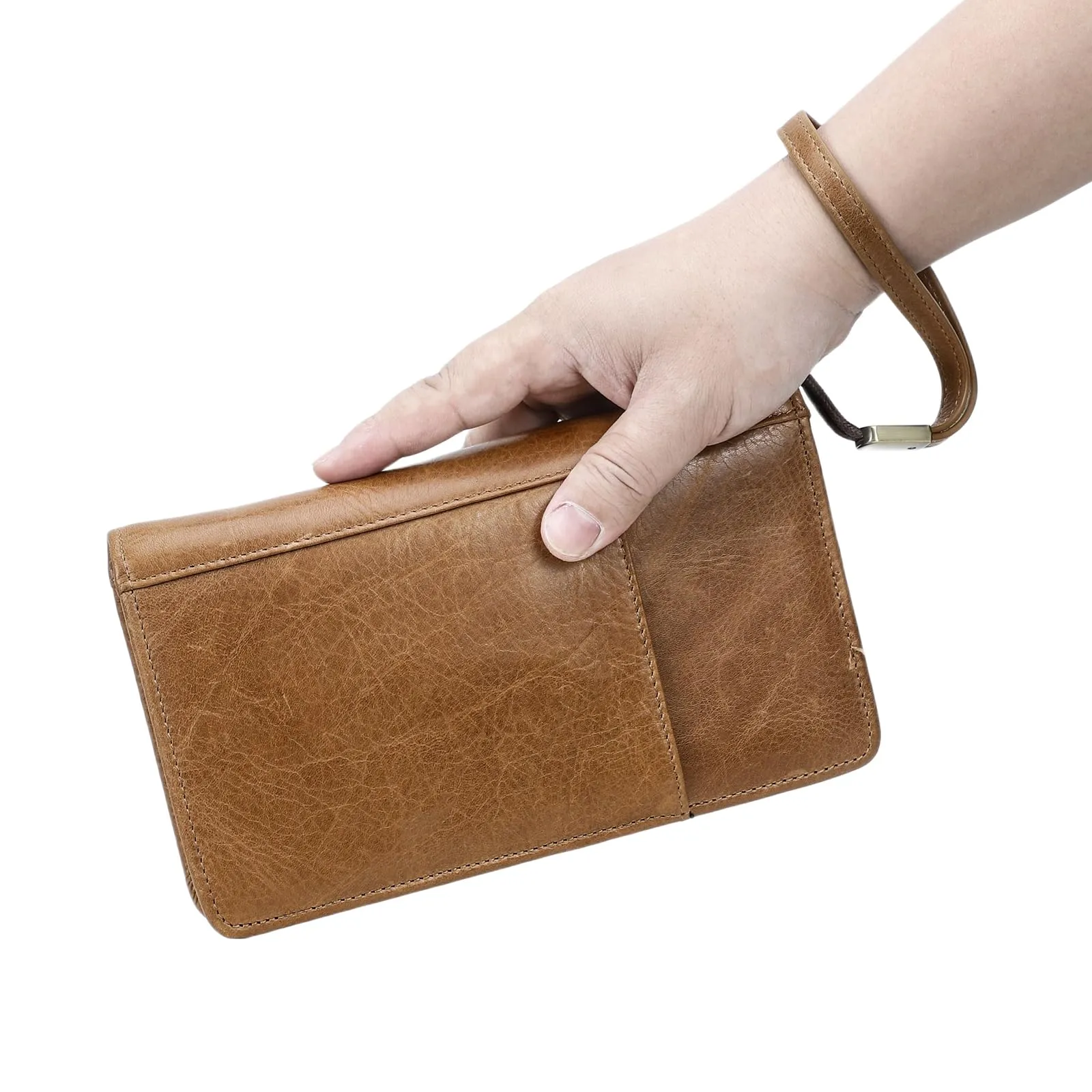 CONTACTS Pochette da viaggio in vera pelle per uomo con blocco RFID, marrone - immagine 5