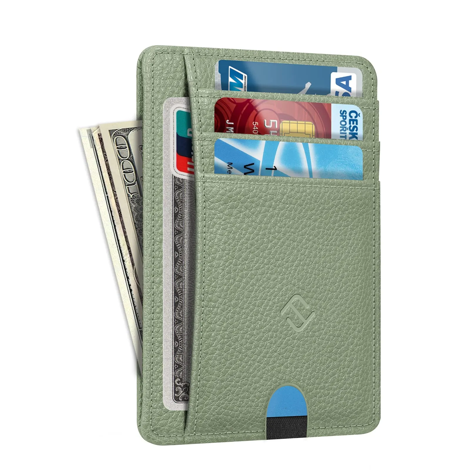 FINTIE Portafoglio Sottile con Tasca Frontale, Pelle Sintetica, RFID, Salvia Verde - immagine 2