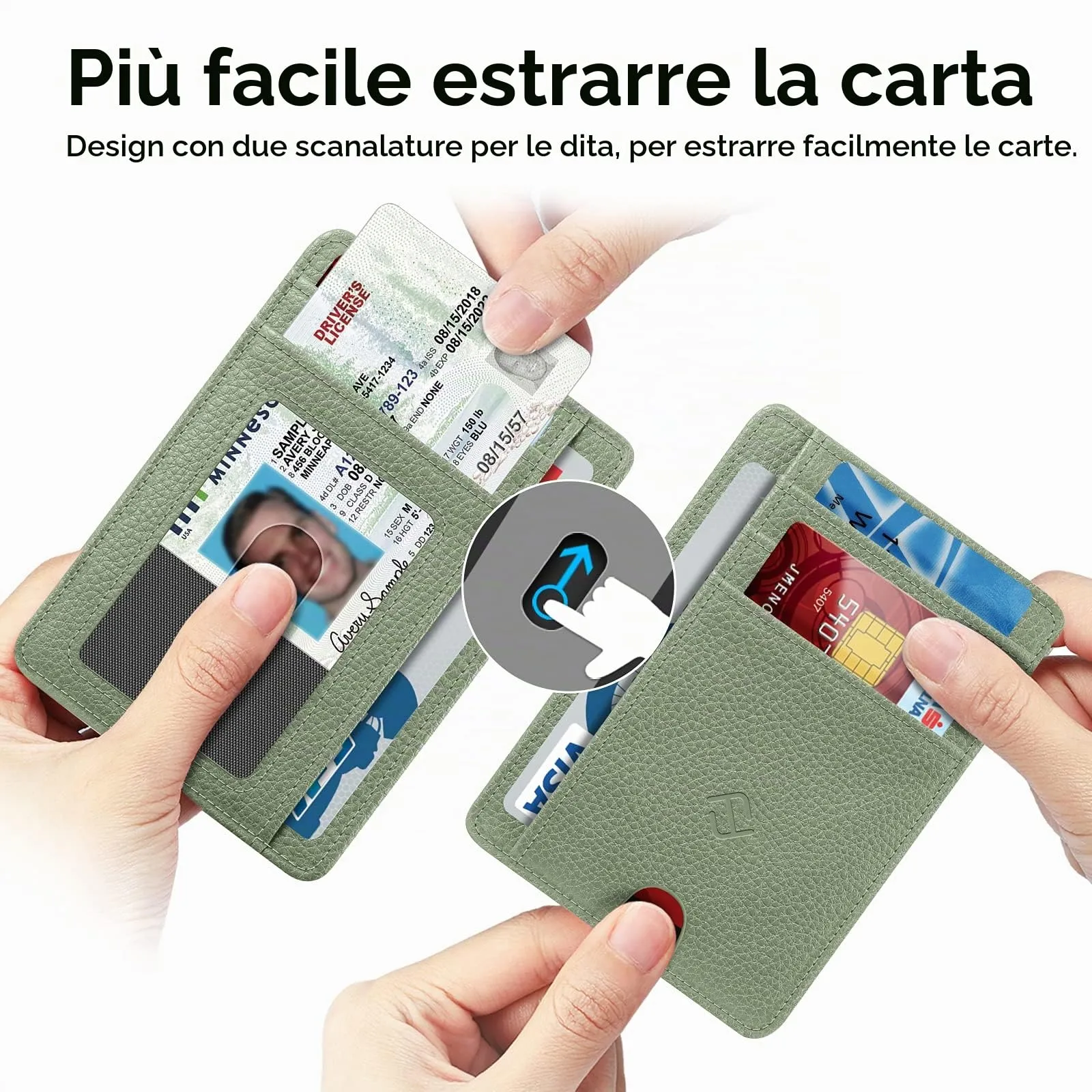 FINTIE Portafoglio Sottile con Tasca Frontale, Pelle Sintetica, RFID, Salvia Verde - immagine 4